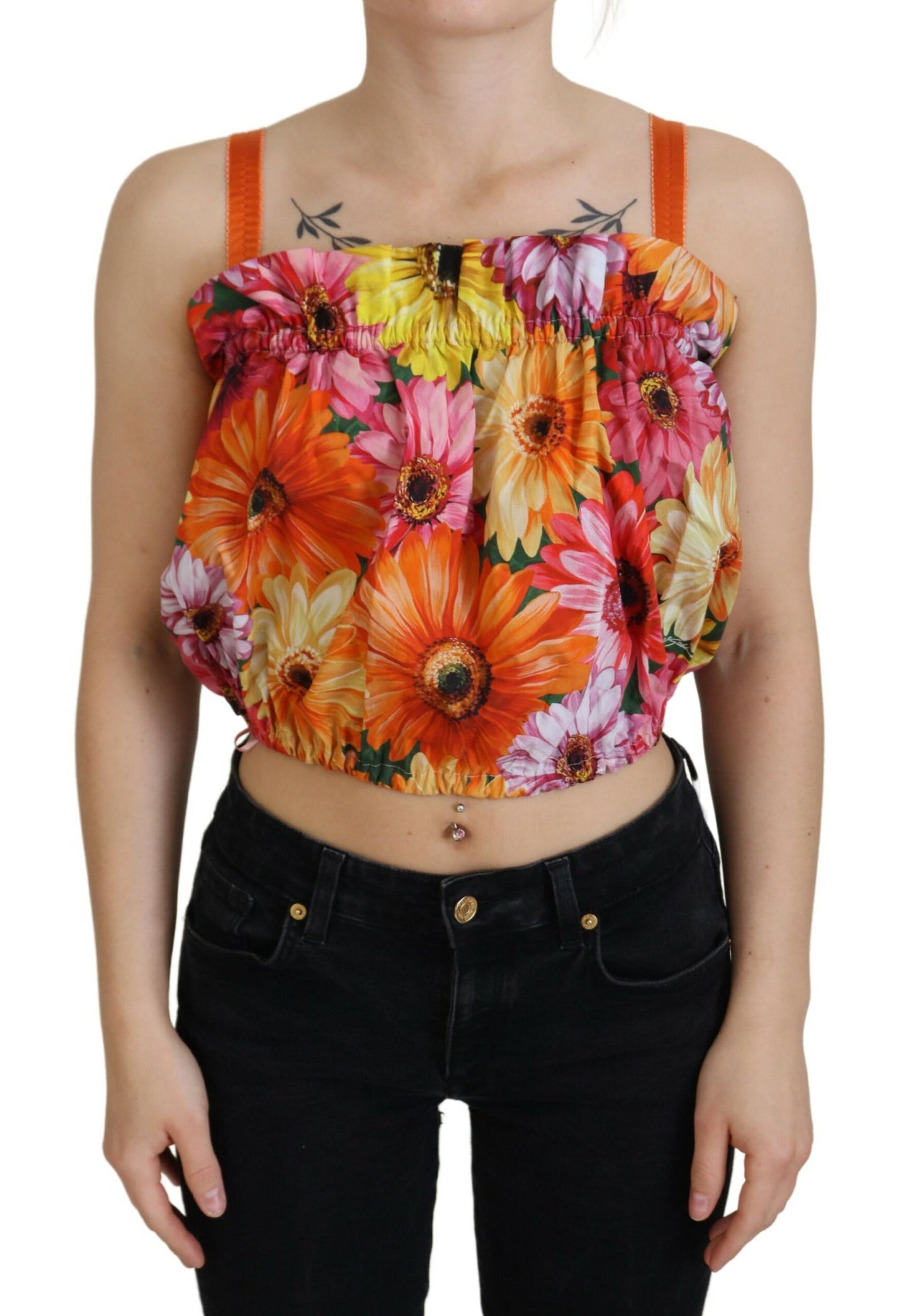 - Floral Elegance Sleeveless Cropped Top