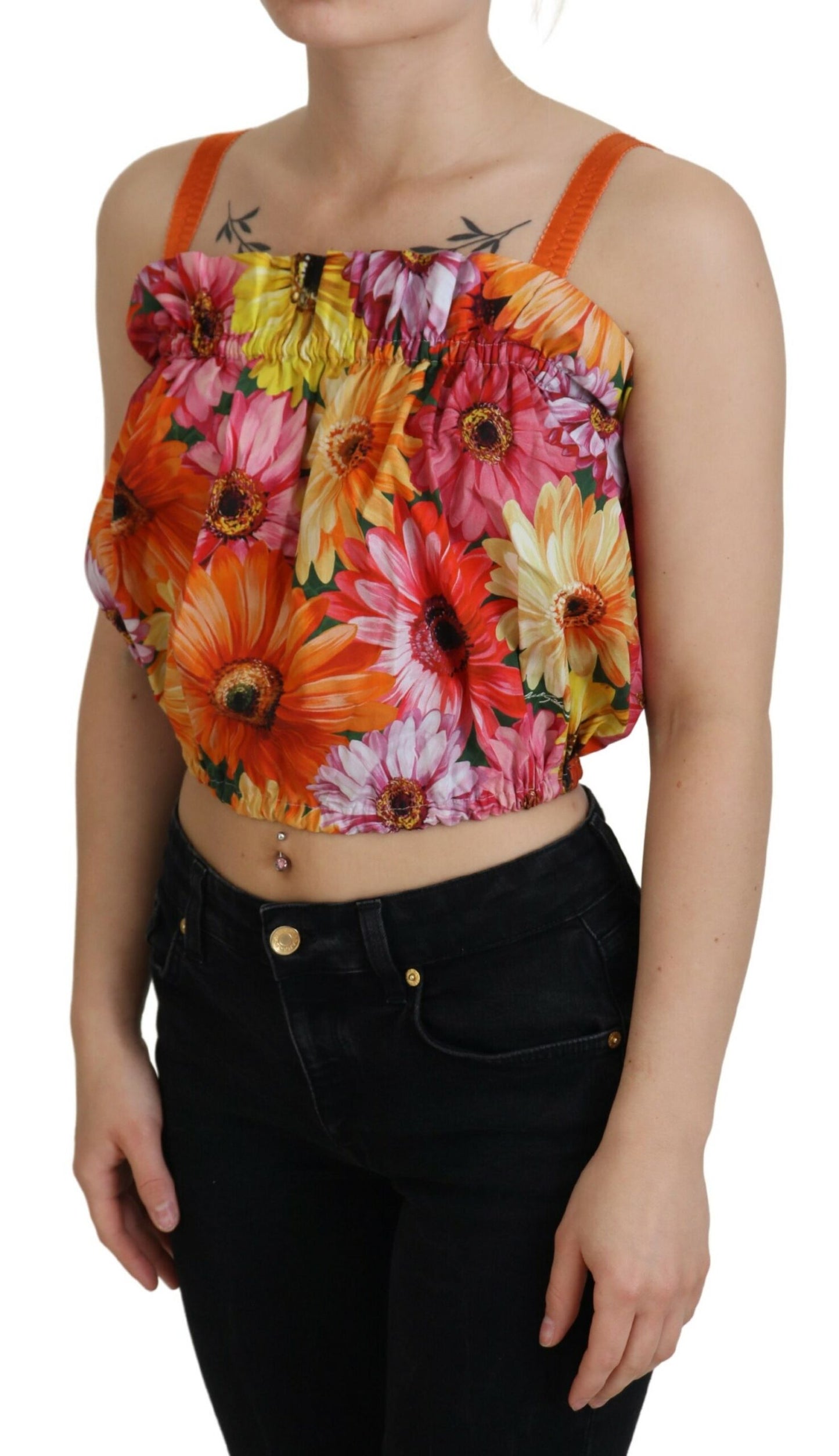 - Floral Elegance Sleeveless Cropped Top