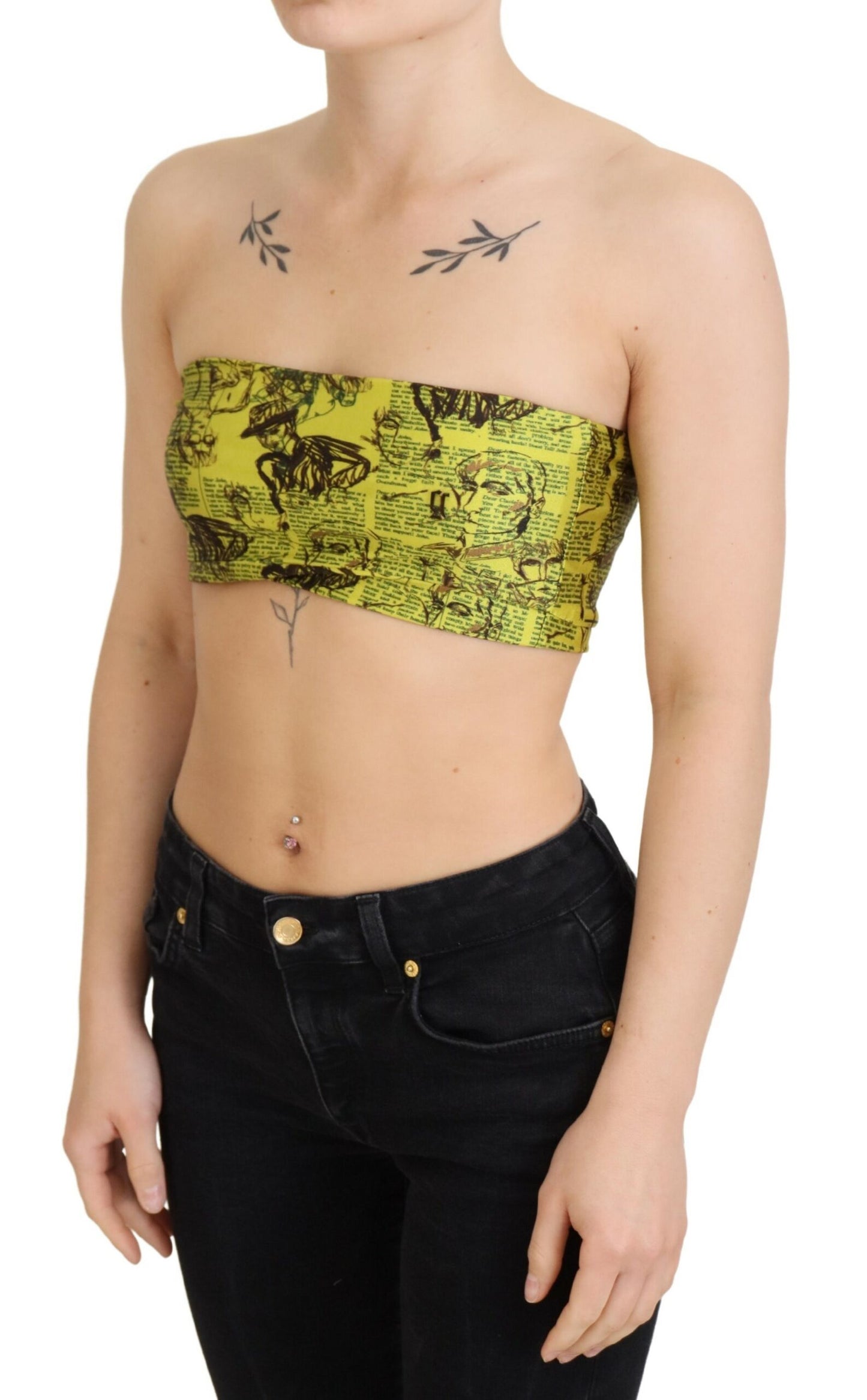 - Chic Cropped Stretch Top Bra in Multicolor Print