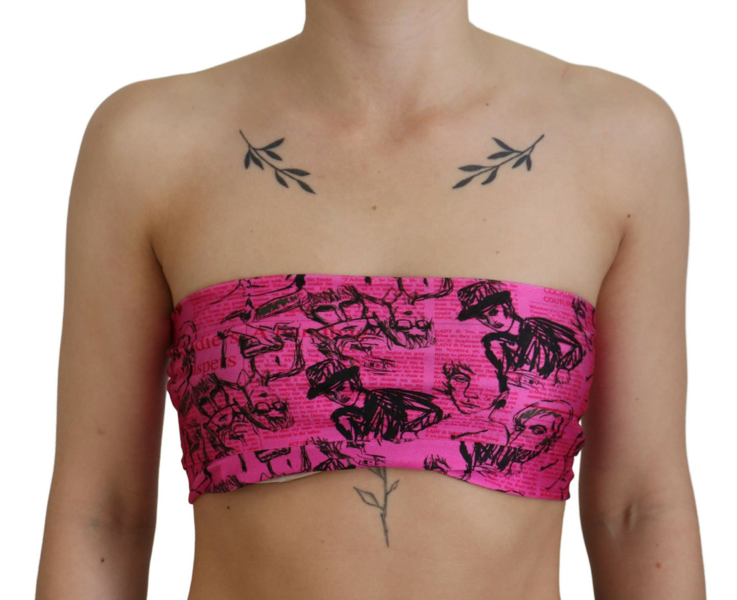 - Chic Pink Newspaper Print Cropped Top