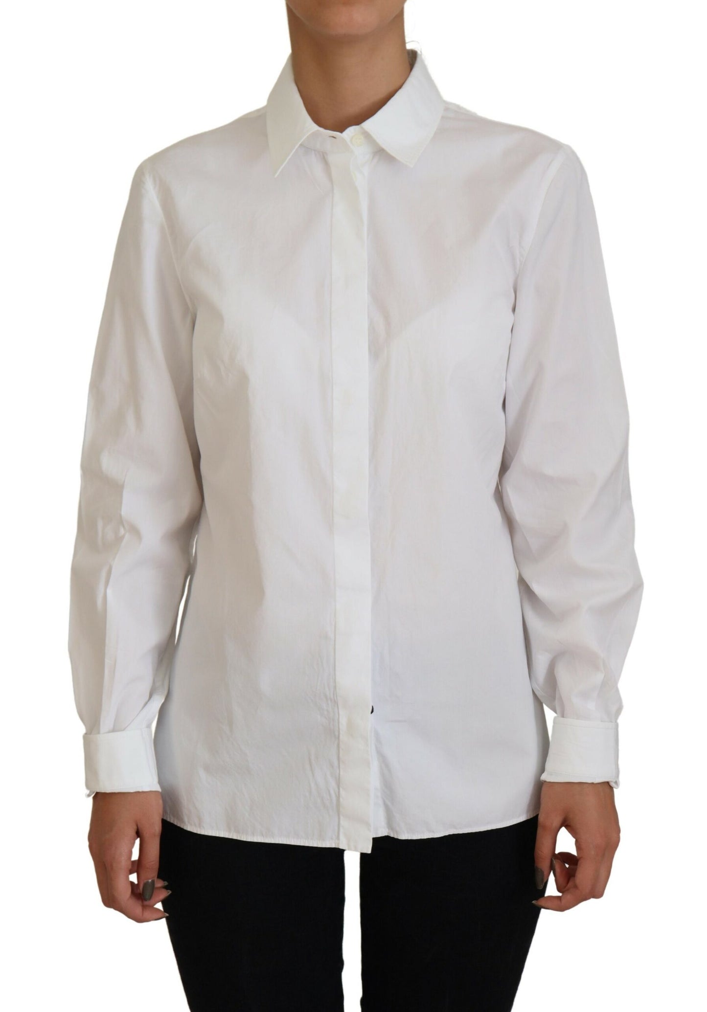- Elegant White Cotton Button-Up Top
