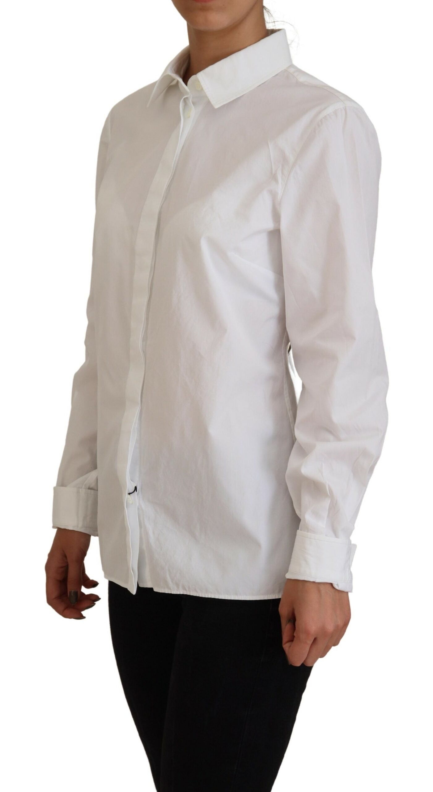 - Elegant White Cotton Button-Up Top