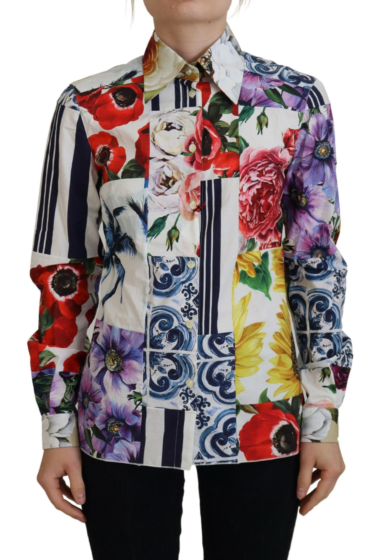 - Elegant Floral Cotton Long Sleeve Top