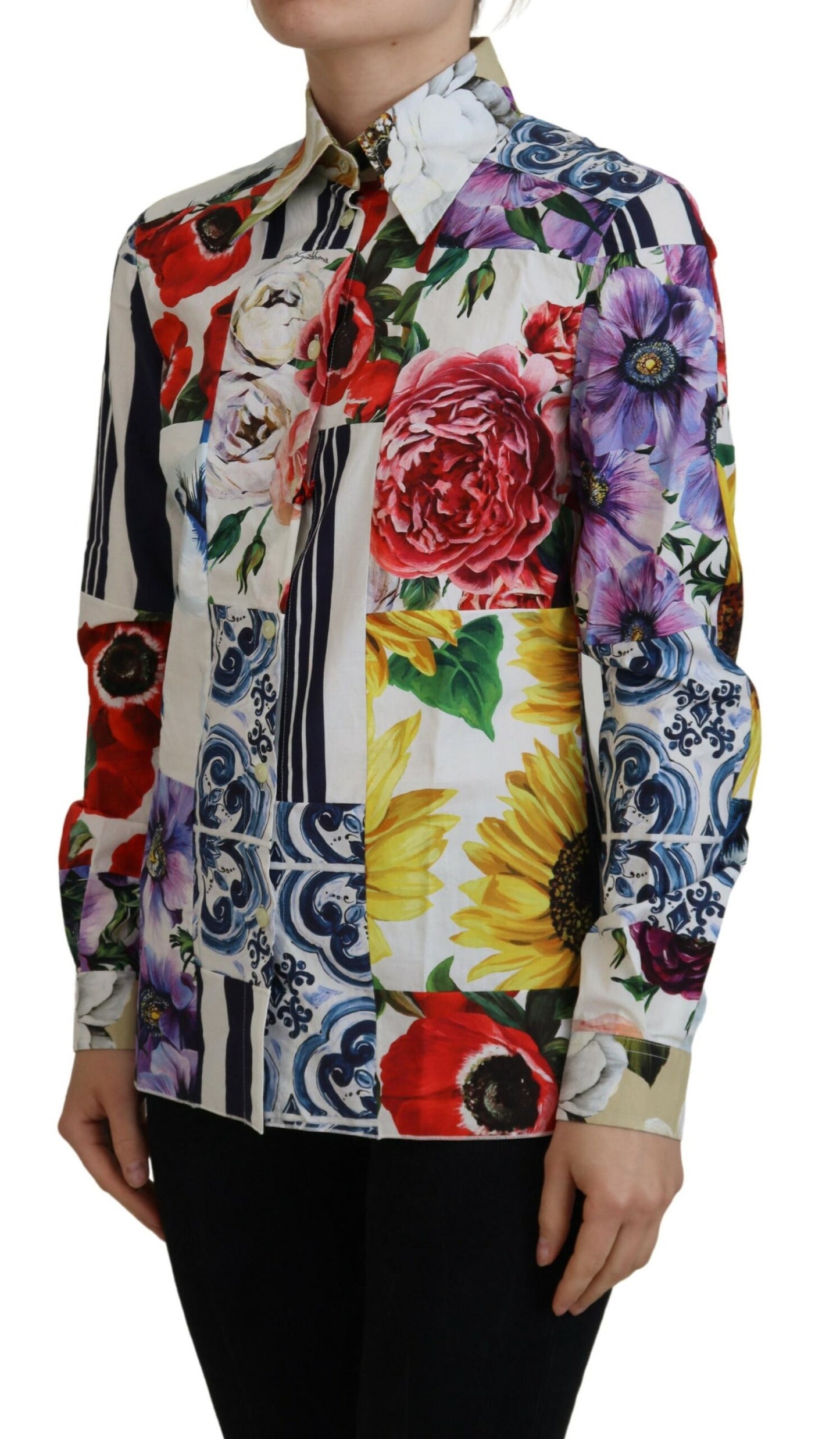 - Elegant Floral Cotton Long Sleeve Top