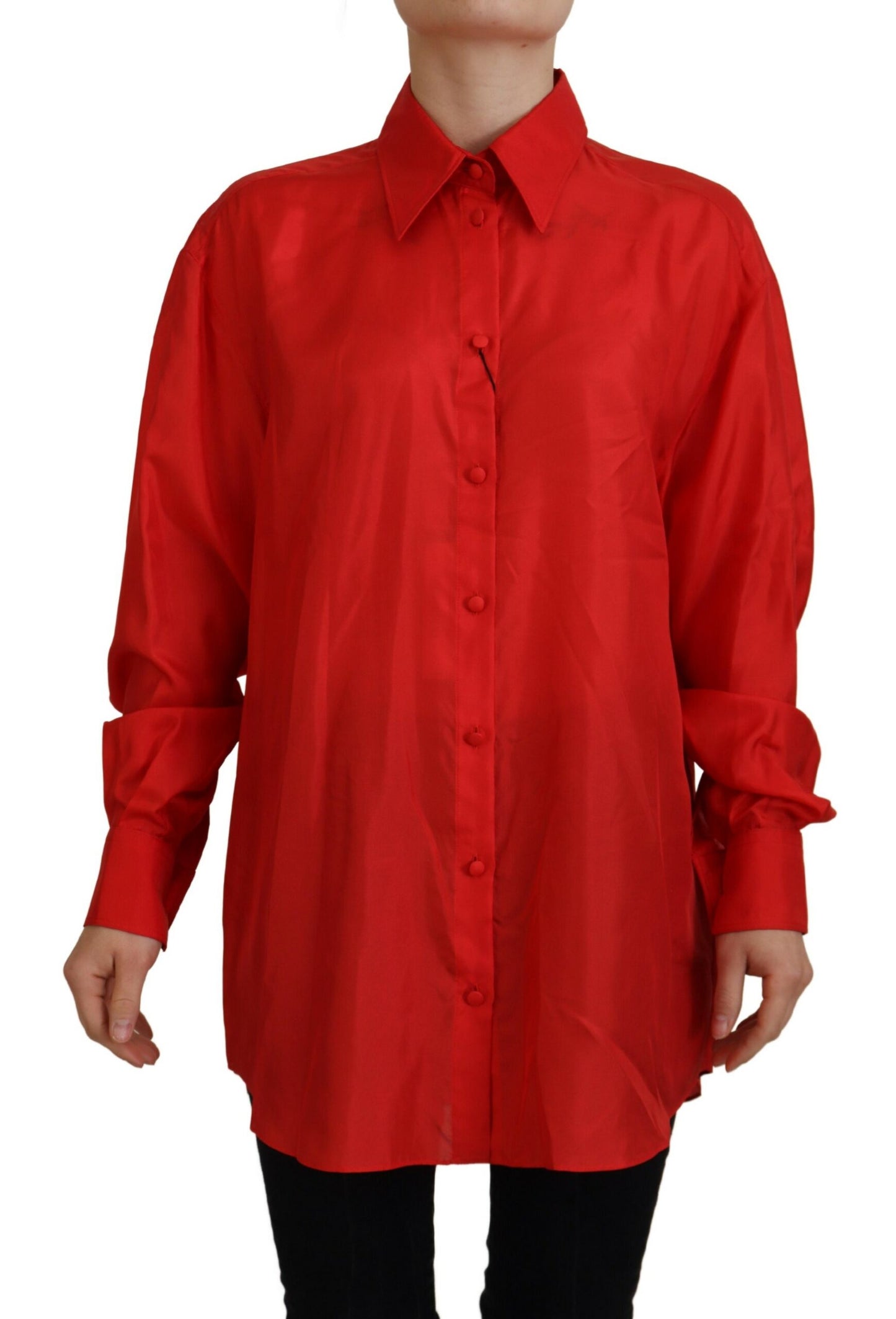 - Elegant Silk Collared Long Sleeve Polo Top
