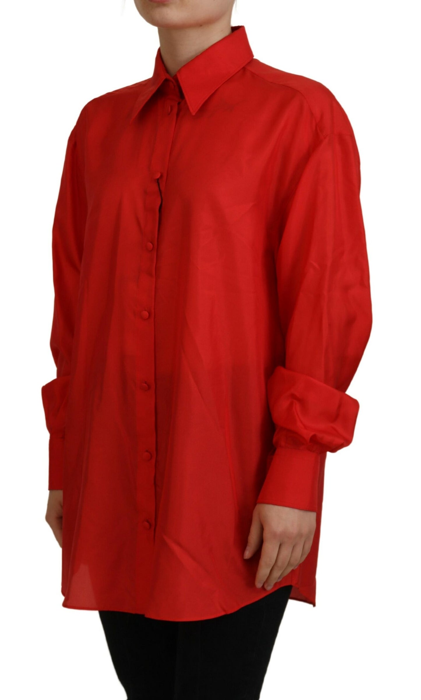 - Elegant Silk Collared Long Sleeve Polo Top