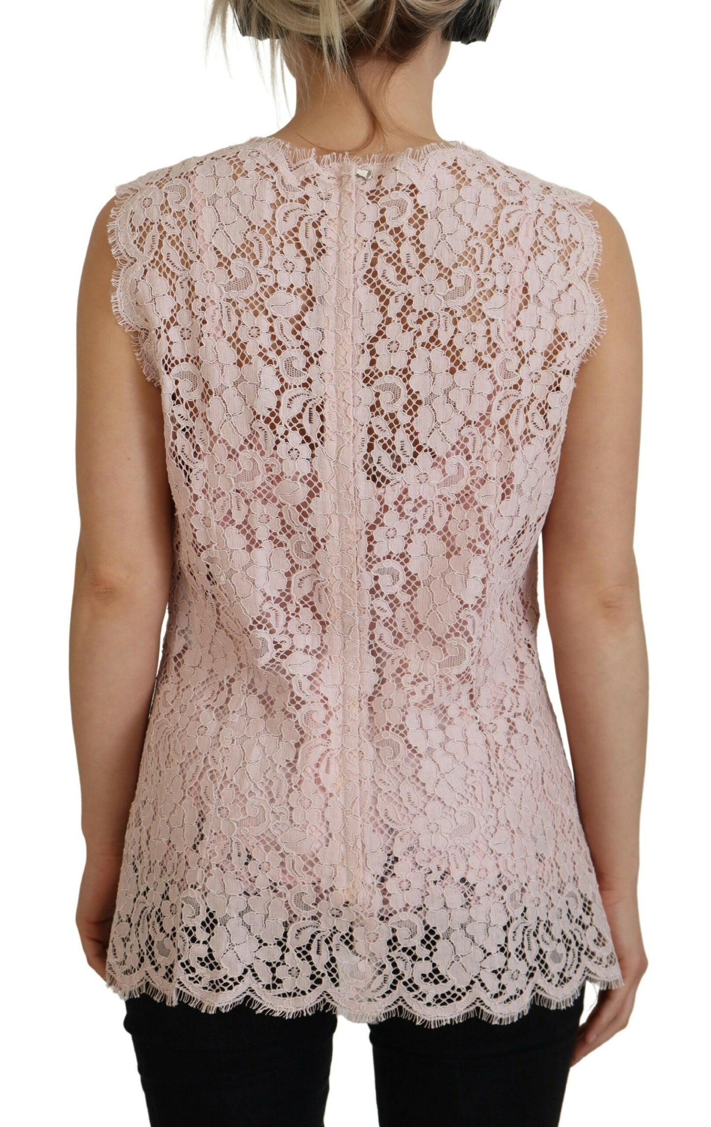 - Elegant Sheer Lace Sleeveless Blouse in Pink