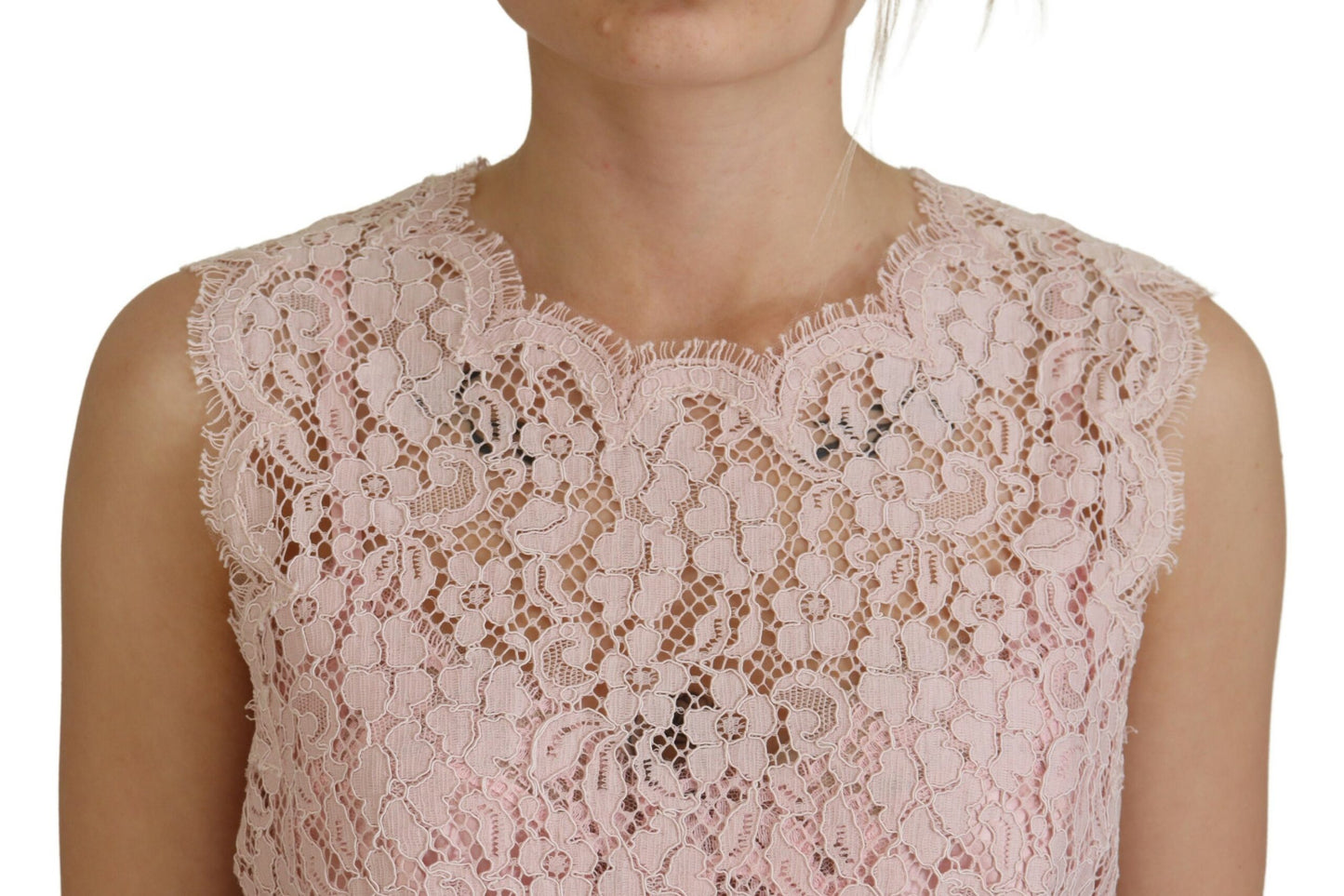 - Elegant Sheer Lace Sleeveless Blouse in Pink
