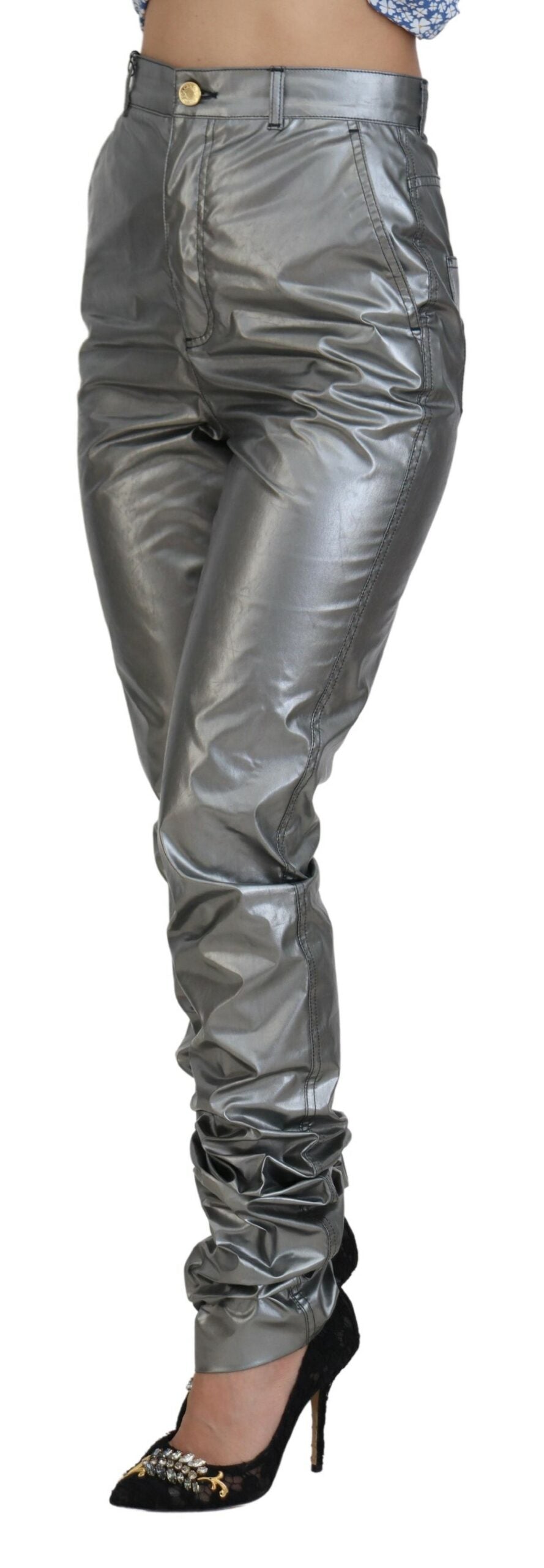 - Elegant High Waist Skinny Pants in Silver
