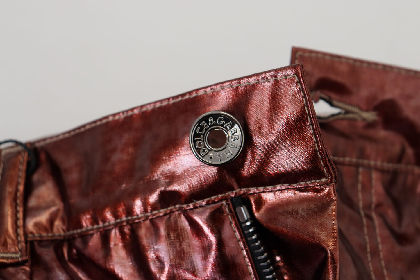 - High Waist Skinny Jeans in Metallic Bronze
