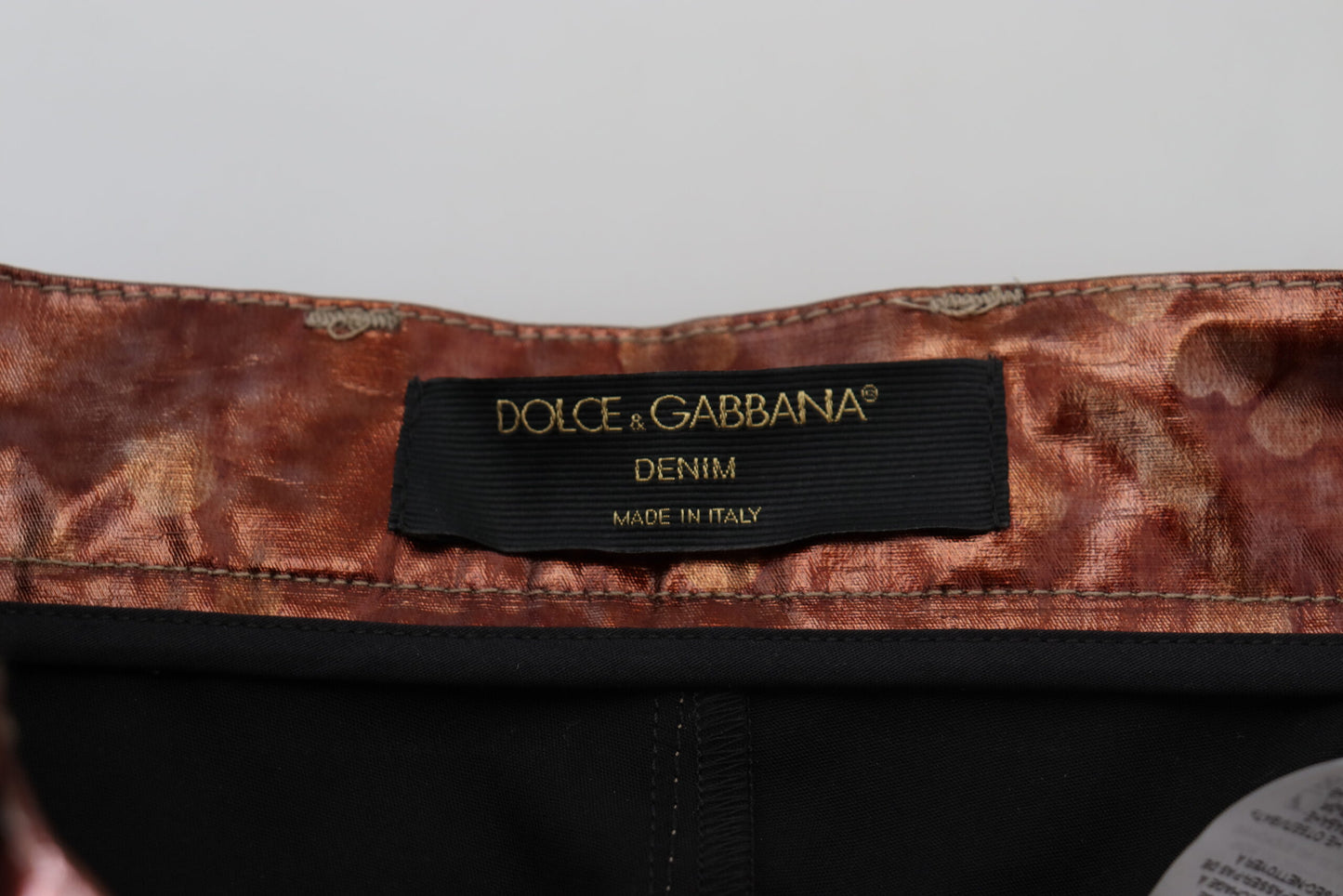 - High Waist Skinny Jeans in Metallic Bronze