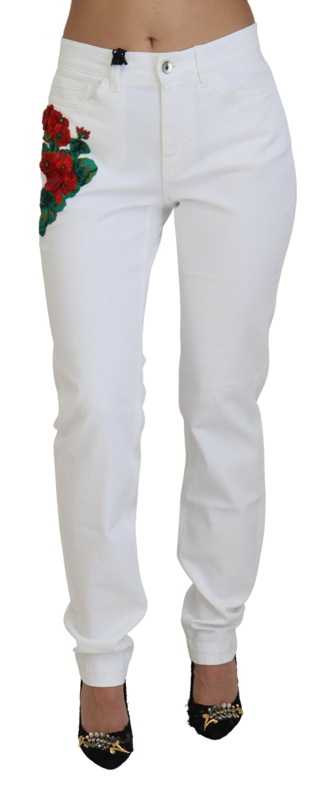 - Elegant White Mid Waist Skinny Jeans