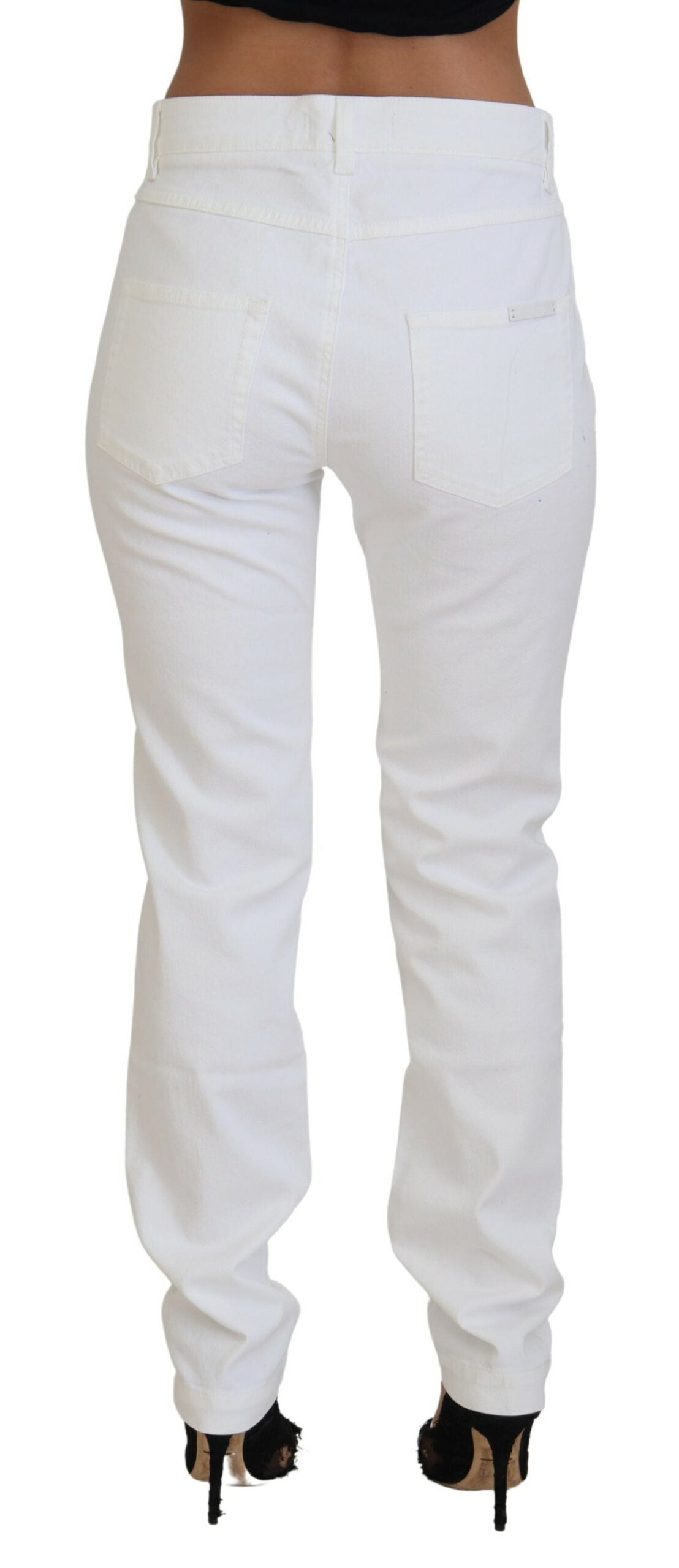 - Elegant White Mid Waist Skinny Jeans