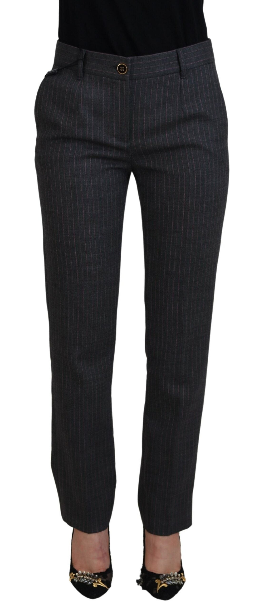 - Elegant Gray Striped Tapered Pants
