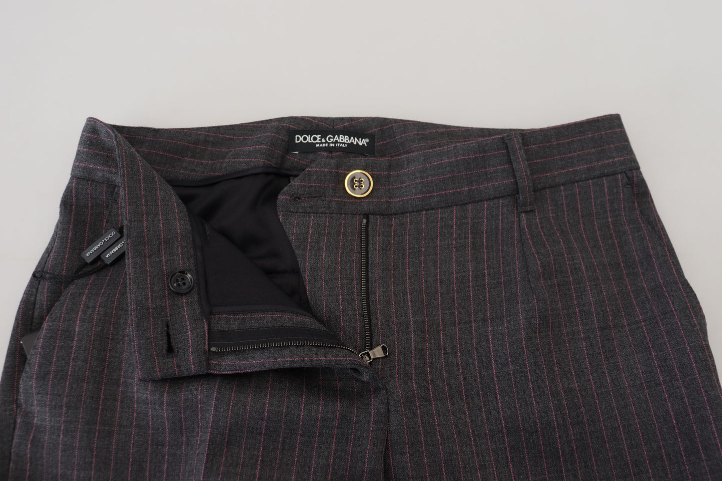 - Elegant Gray Striped Tapered Pants