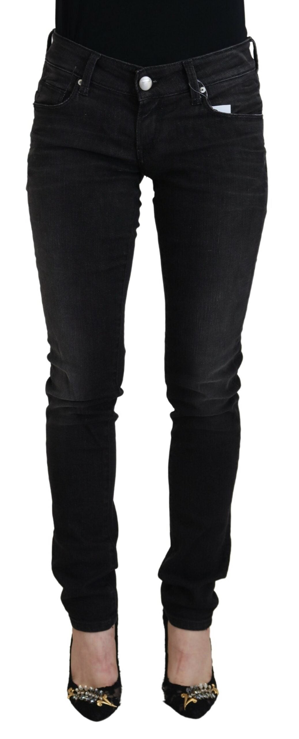 - Chic Black Low Waist Straight Leg Jeans