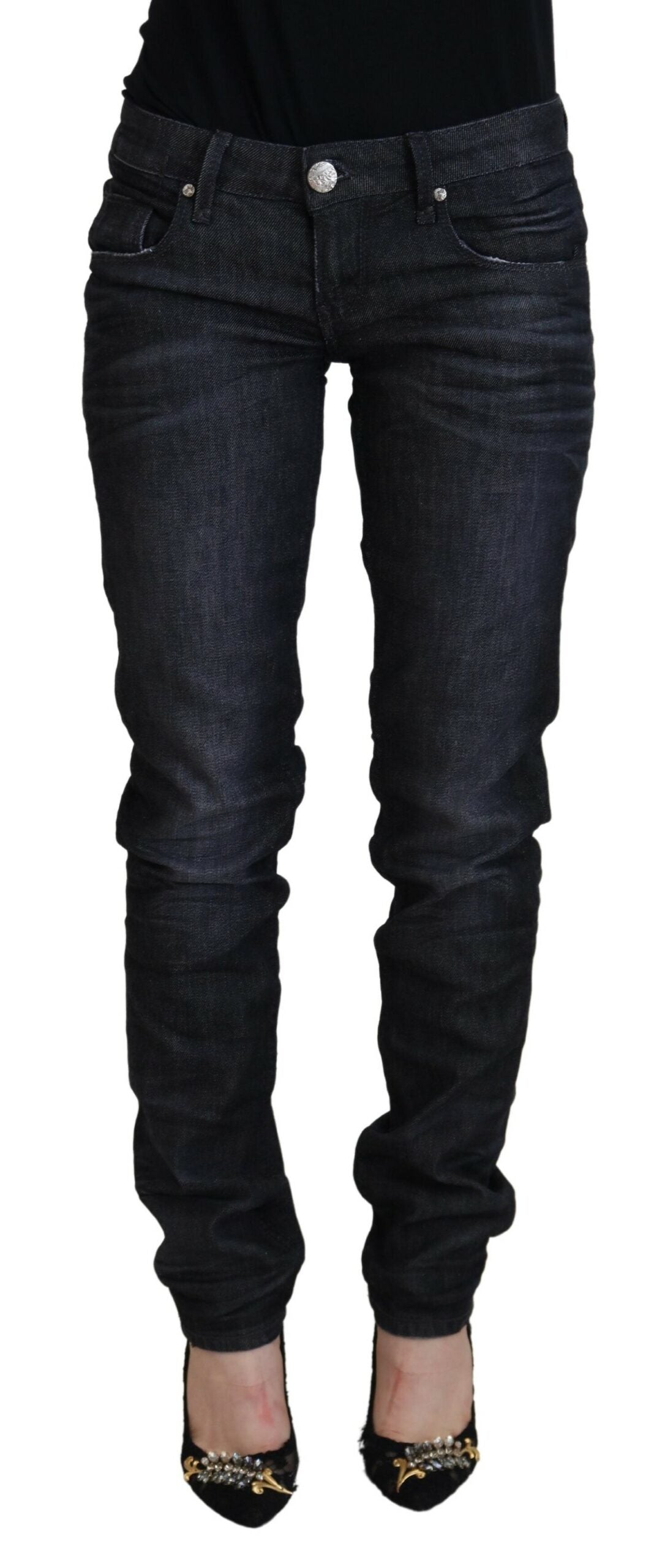 - Chic Black Low Waist Straight Jeans