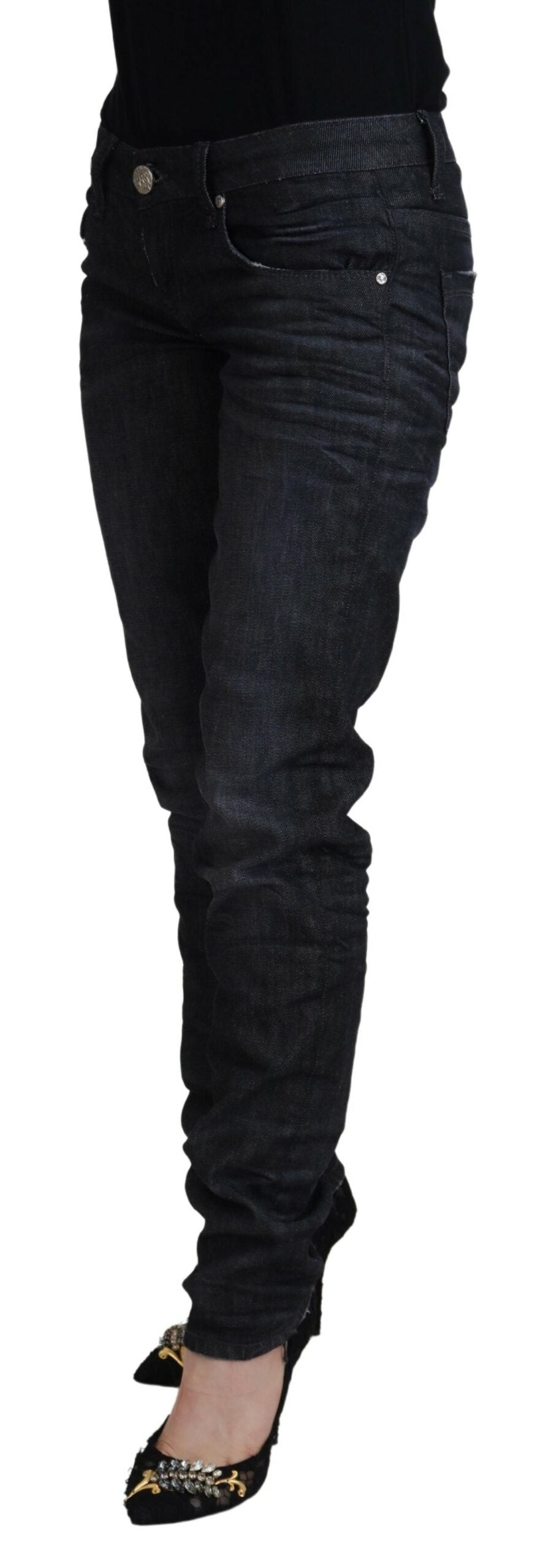 - Chic Black Low Waist Straight Jeans
