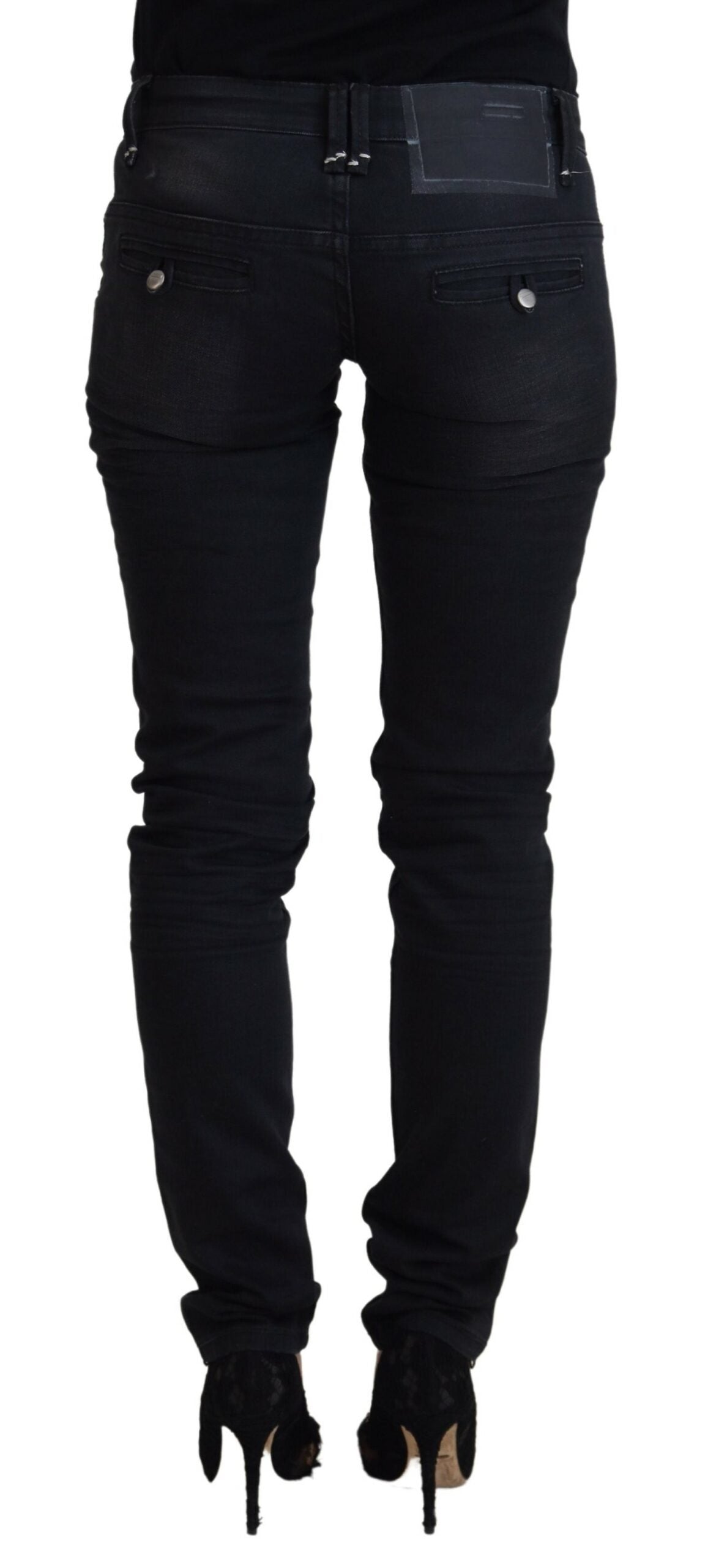 - Sleek Black Washed Low Waist Skinny Jeans