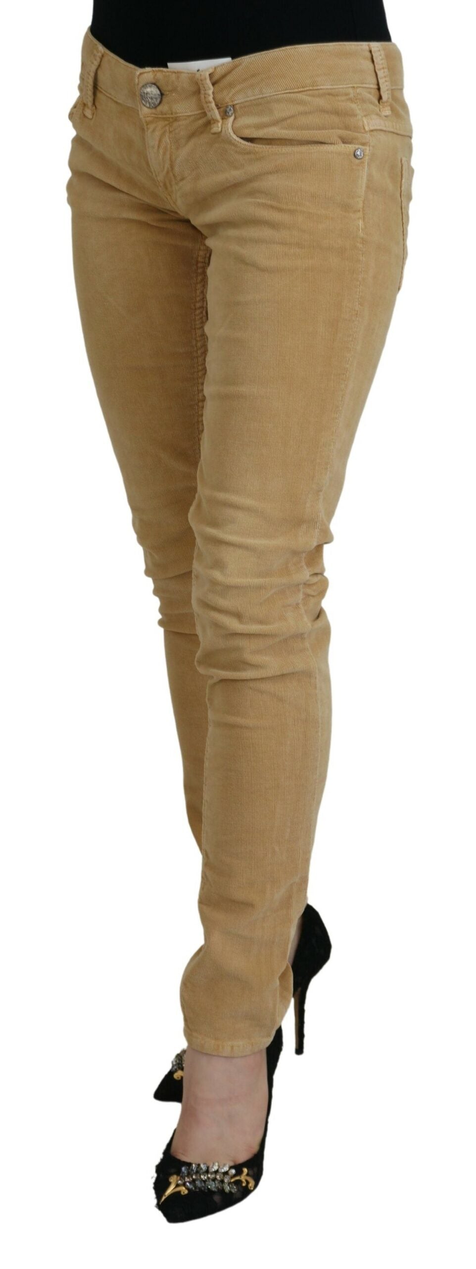 - Chic Brown Low Waist Skinny Corduroy Pants