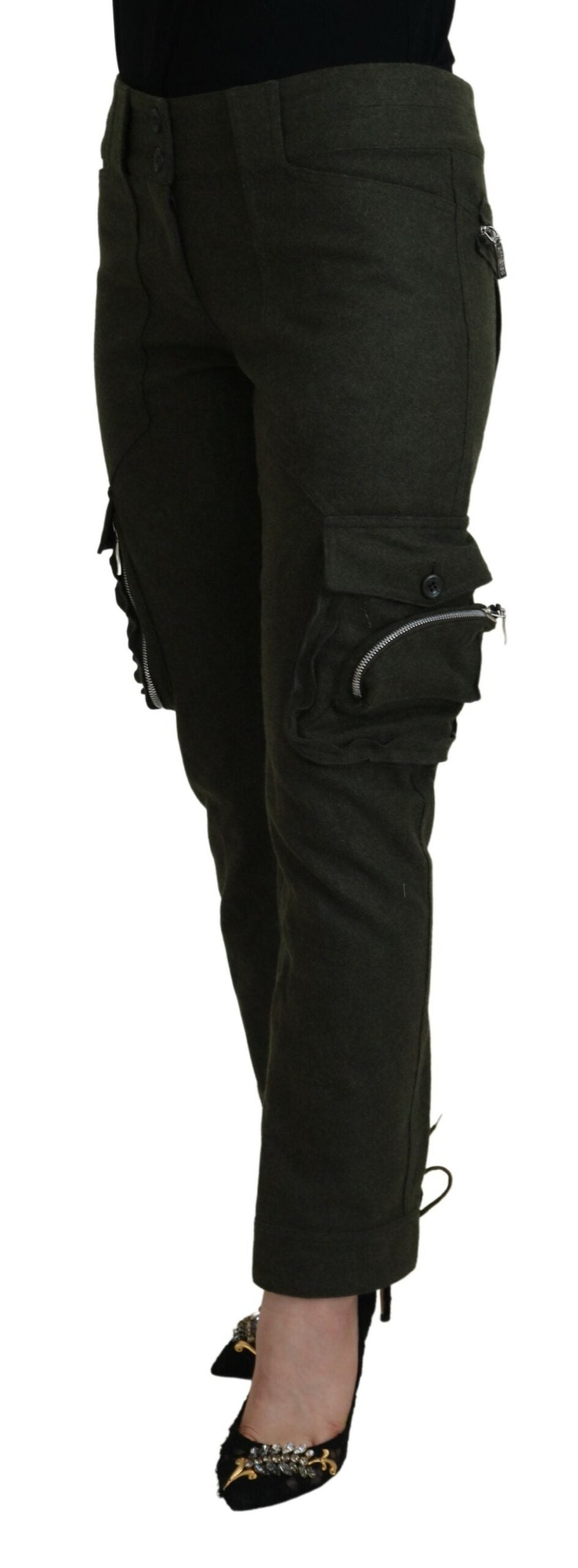 - Elegant Tapered Green Wool-Blend Pants