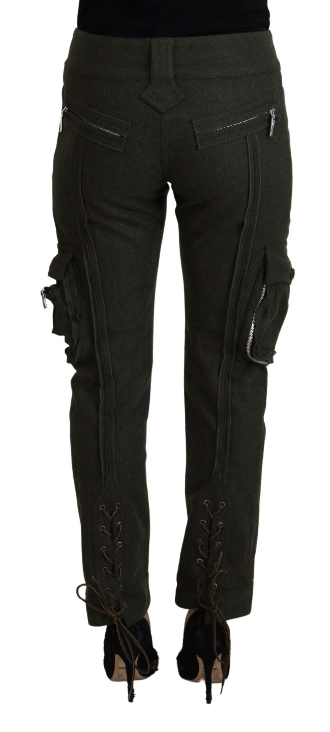 - Elegant Tapered Green Wool-Blend Pants