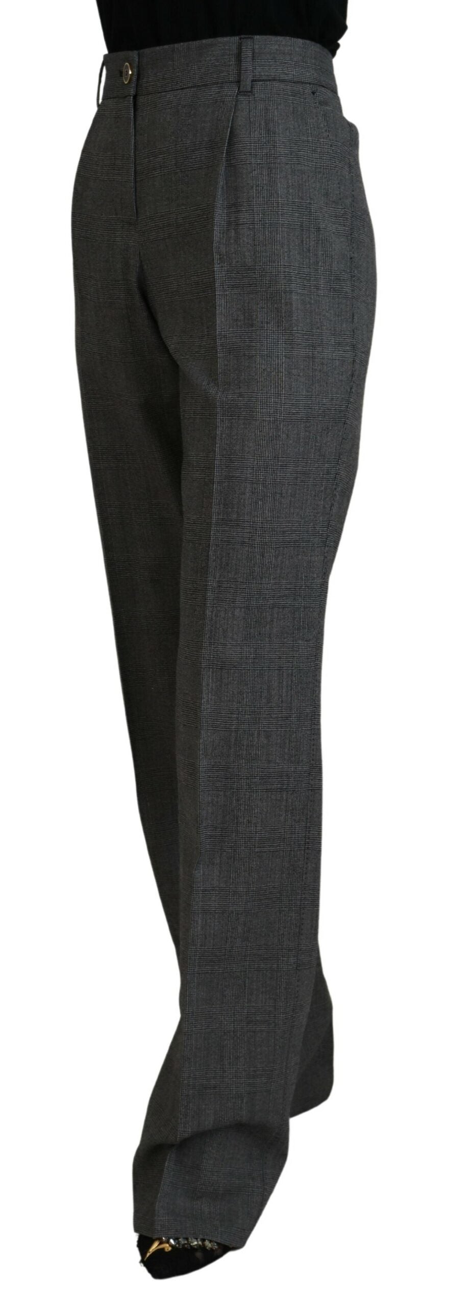 - High-Waist Plaid Virgin Wool Pants