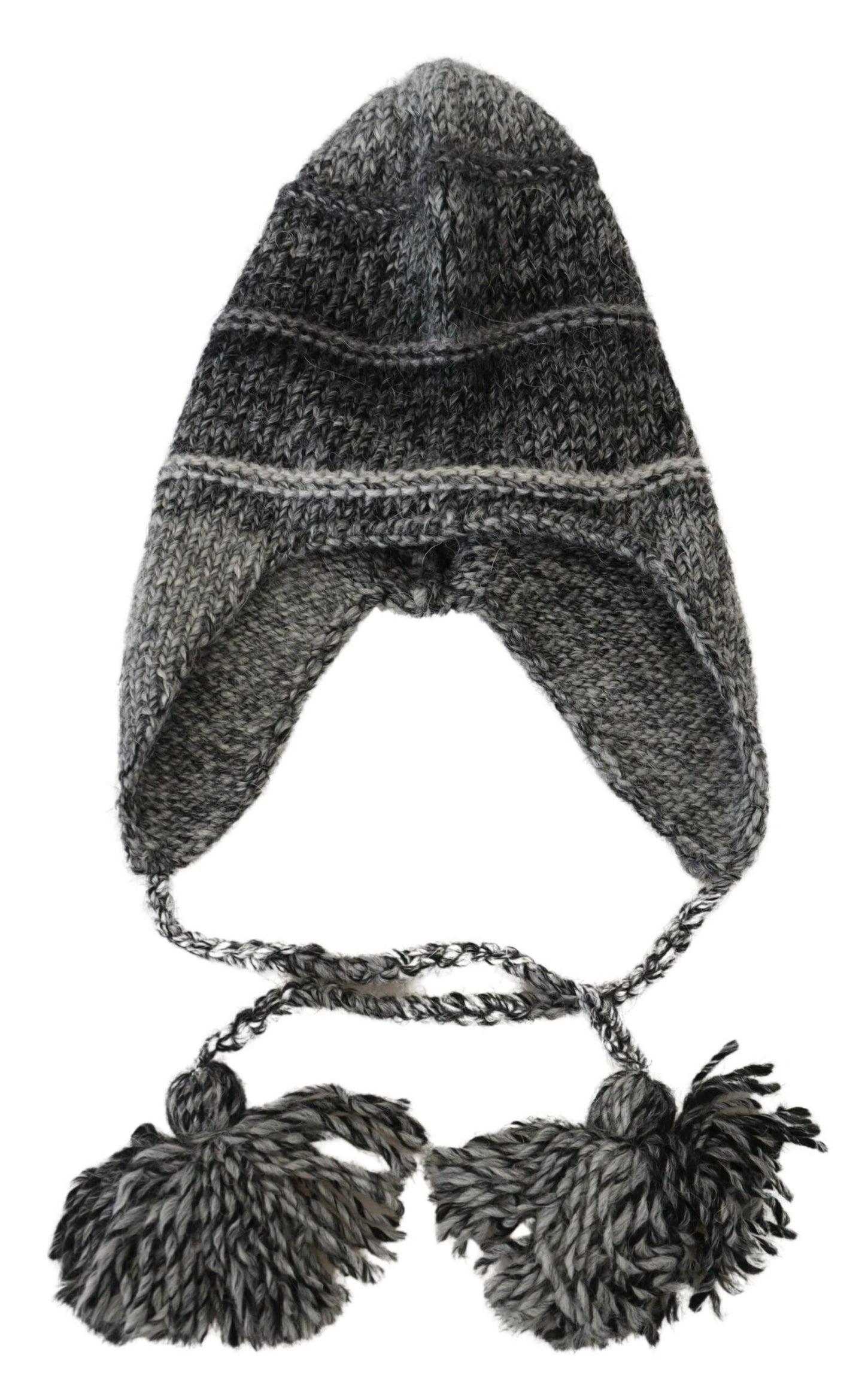 - Grey Knitted Trapper Beanie Hat