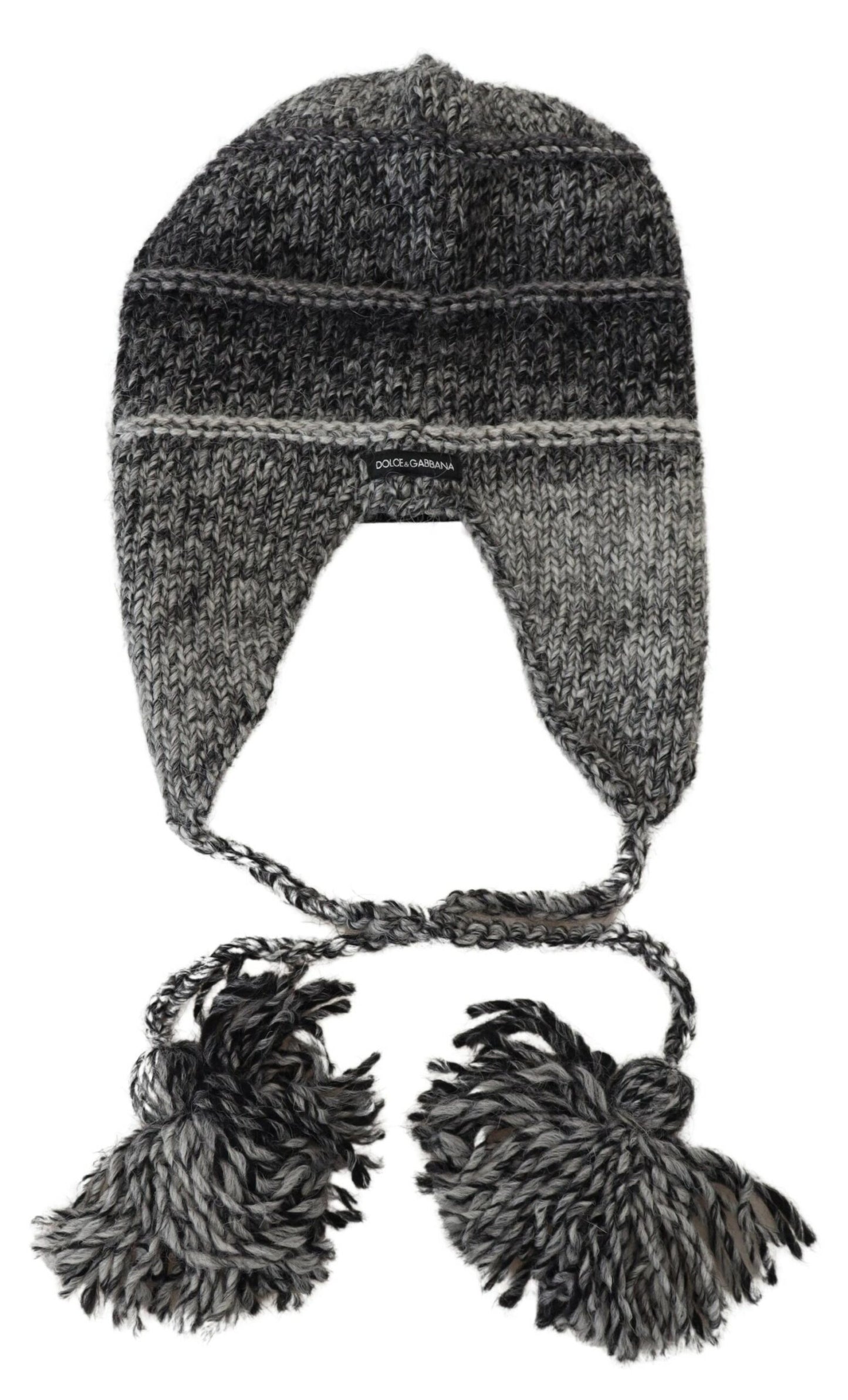 - Grey Knitted Trapper Beanie Hat