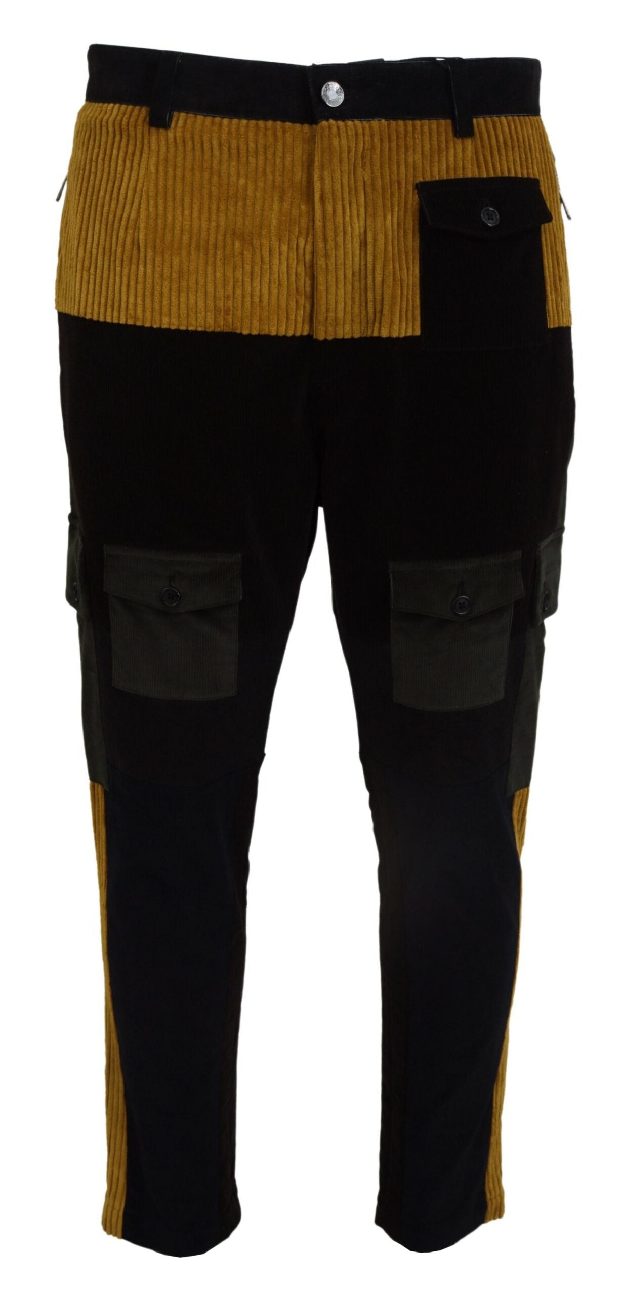 - Elegant Black Tapered Trousers with Yellow Accent