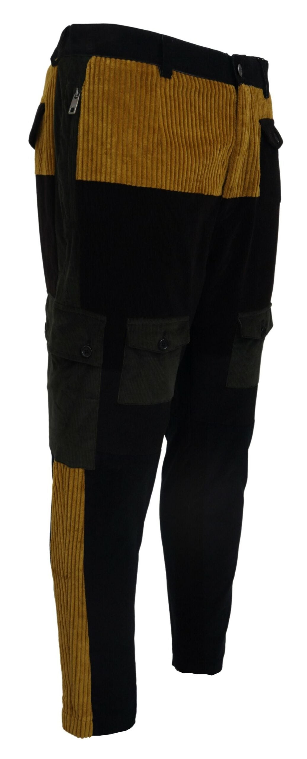 - Elegant Black Tapered Trousers with Yellow Accent
