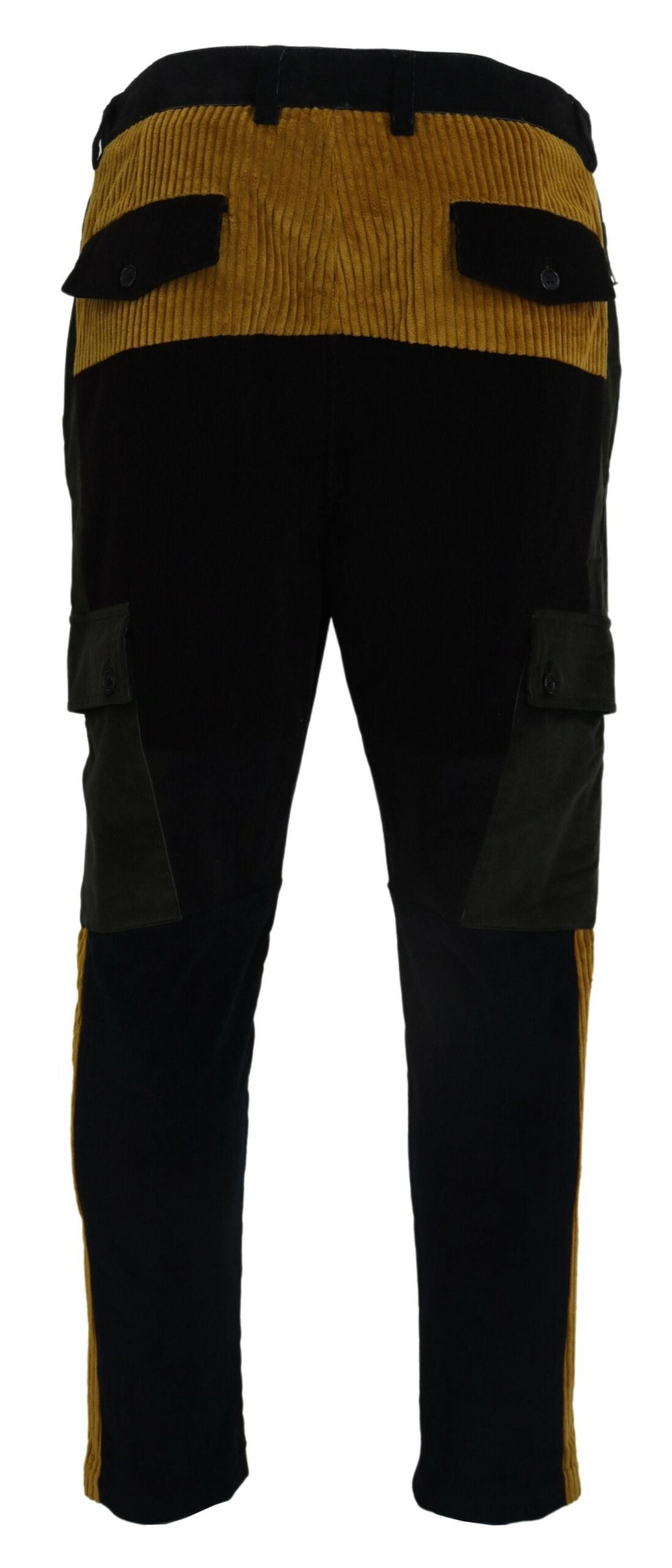 - Elegant Black Tapered Trousers with Yellow Accent