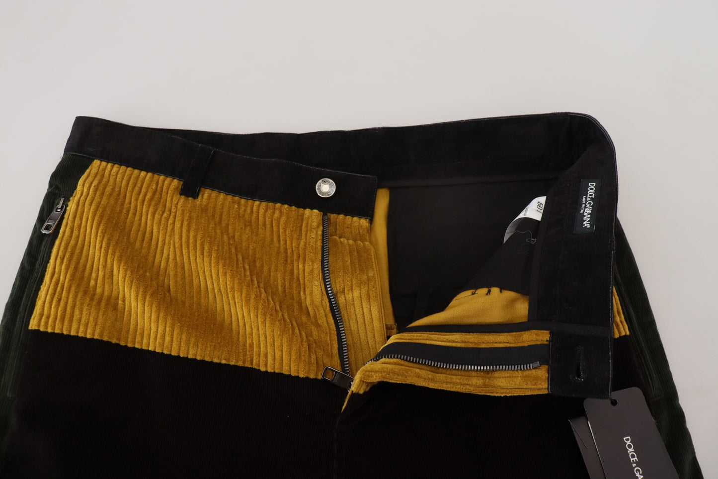 - Elegant Black Tapered Trousers with Yellow Accent