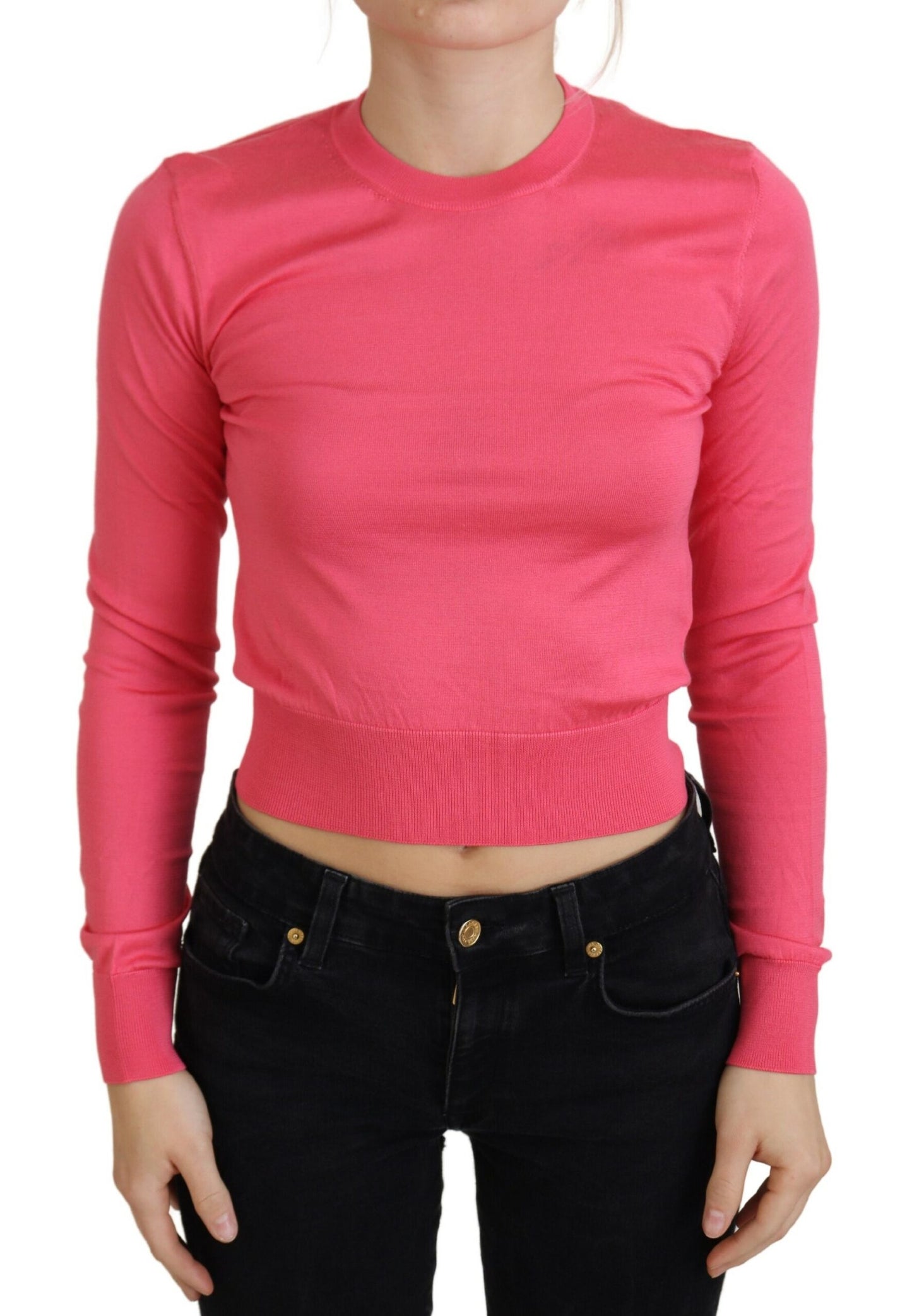 - Elegant Pink Cropped Crewneck Sweater