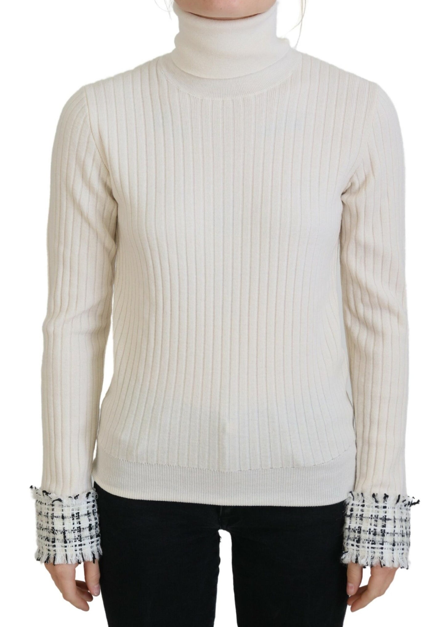 - Ivory Turtleneck Wool Blend Sweater