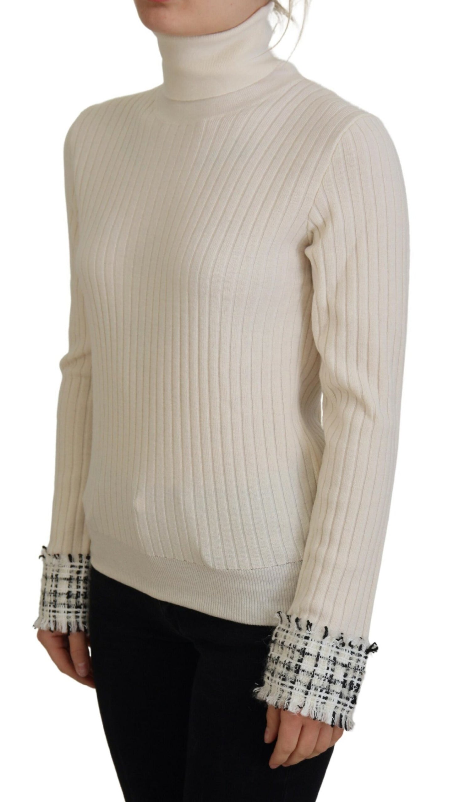 - Ivory Turtleneck Wool Blend Sweater