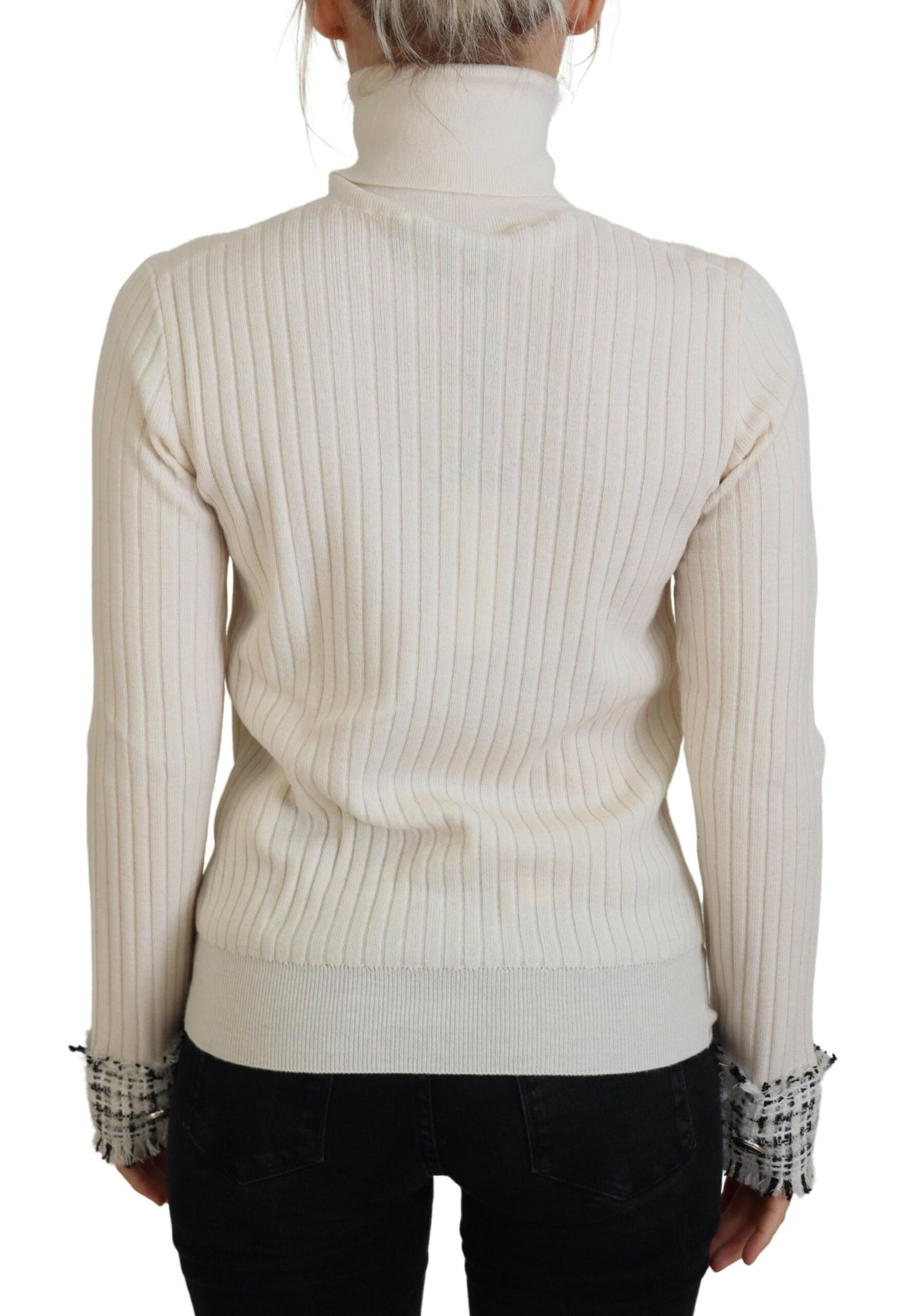 - Ivory Turtleneck Wool Blend Sweater