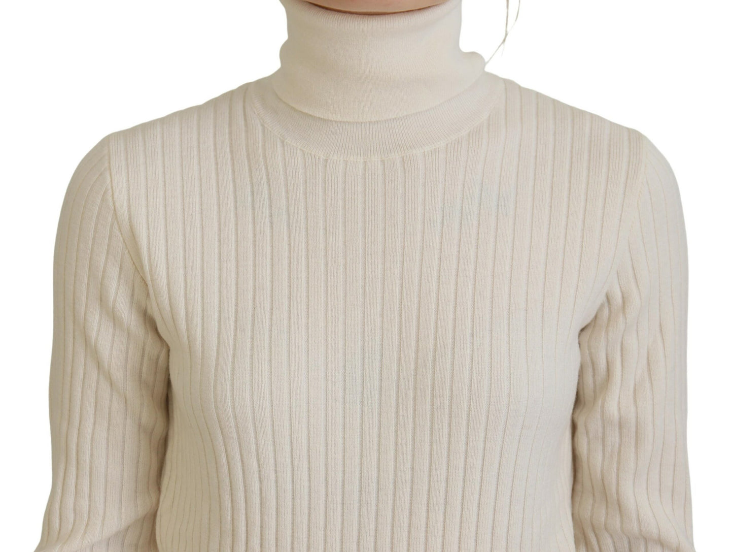- Ivory Turtleneck Wool Blend Sweater