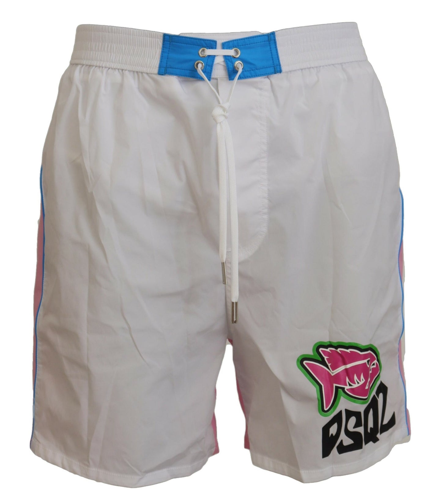 - Chic White & Pink Print Swim Shorts