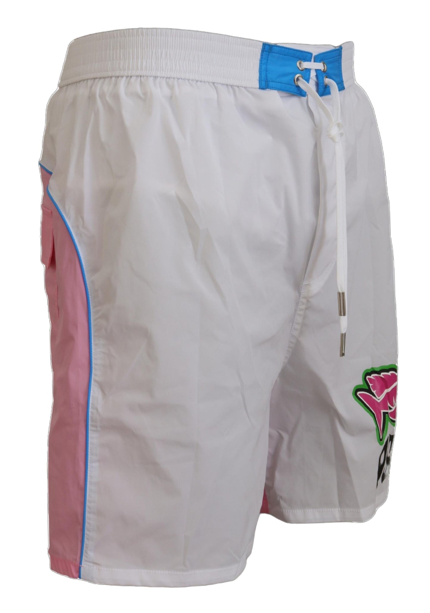 - Chic White & Pink Print Swim Shorts