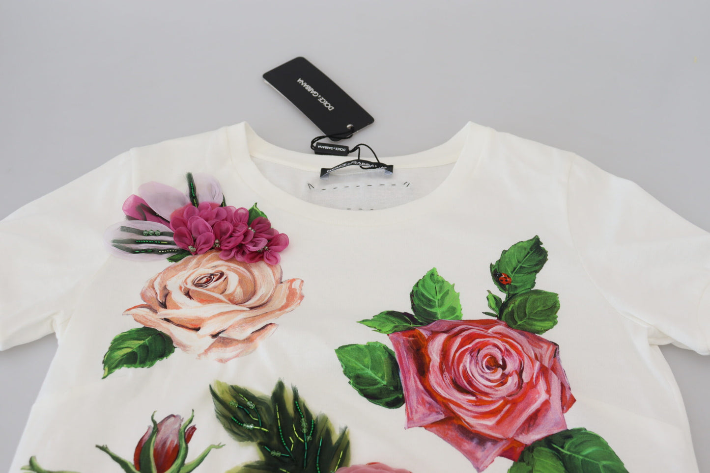 - Elegant Multicolor Rose Print Cotton Tee