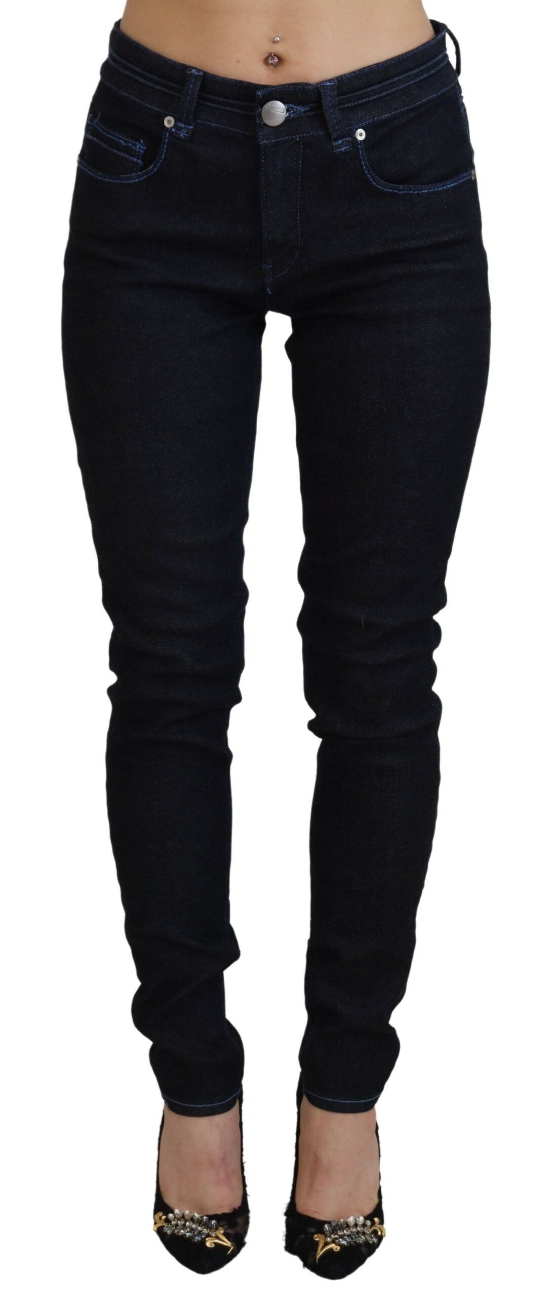 - Chic Slim-Fit Cotton Denim in Dark Blue