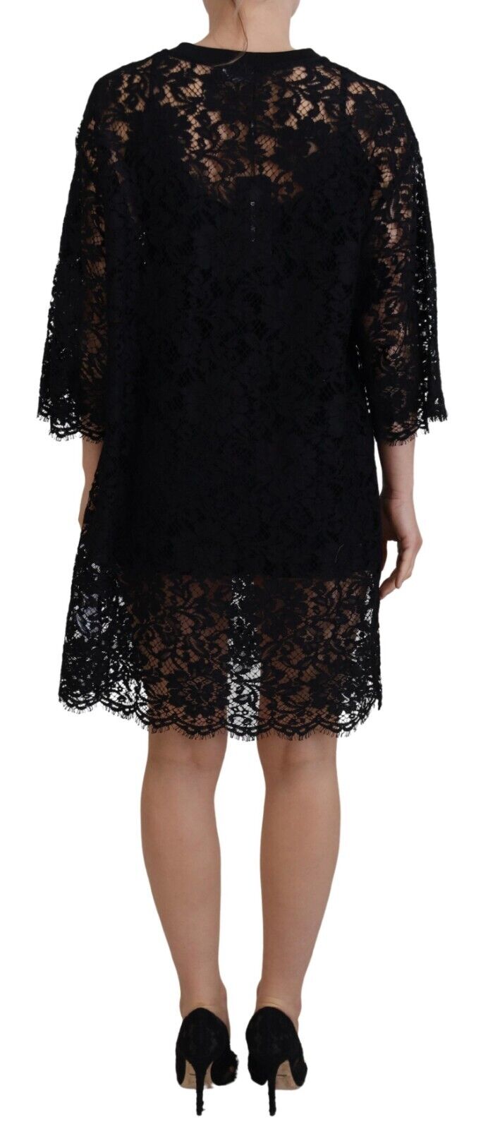 - Elegant Black Floral Lace Shift Dress