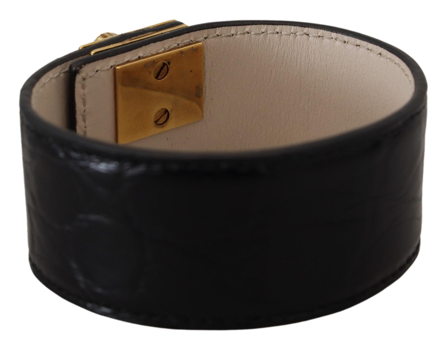 - Elegant Black Leather Gold Detail Bracelet