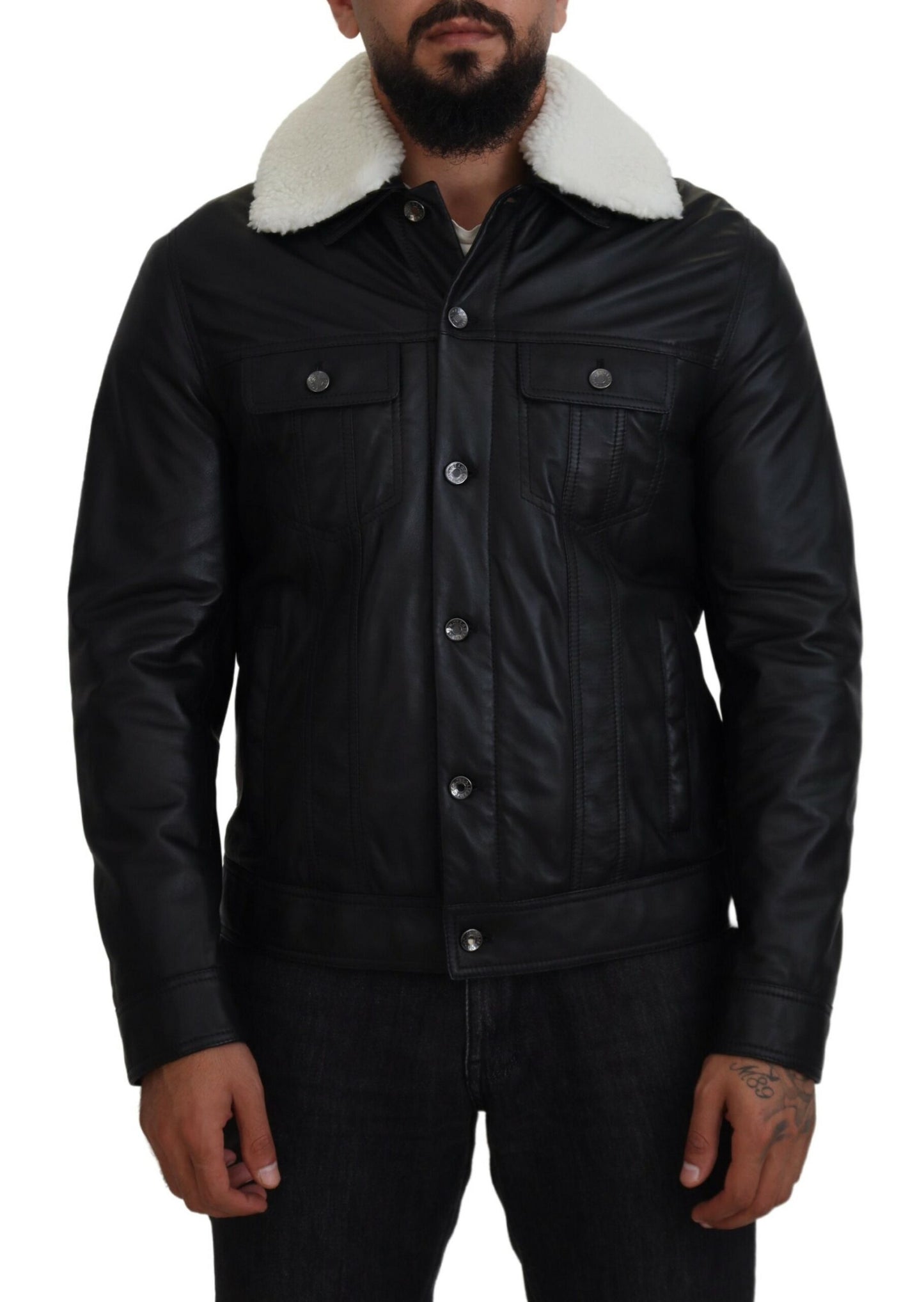 Elegant Black Leather Bomber Jacket - The Luxe Alliance