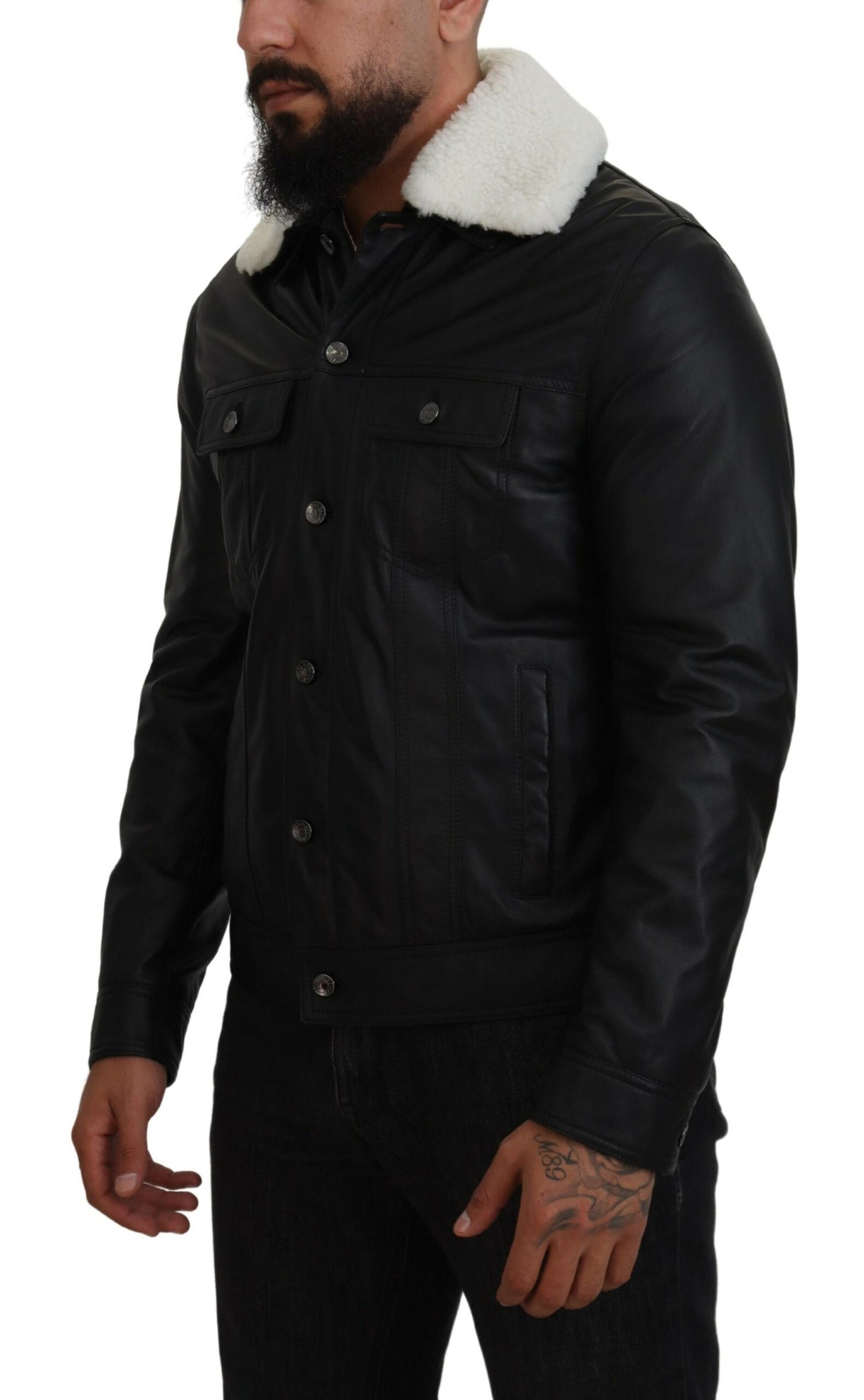 Elegant Black Leather Bomber Jacket - The Luxe Alliance