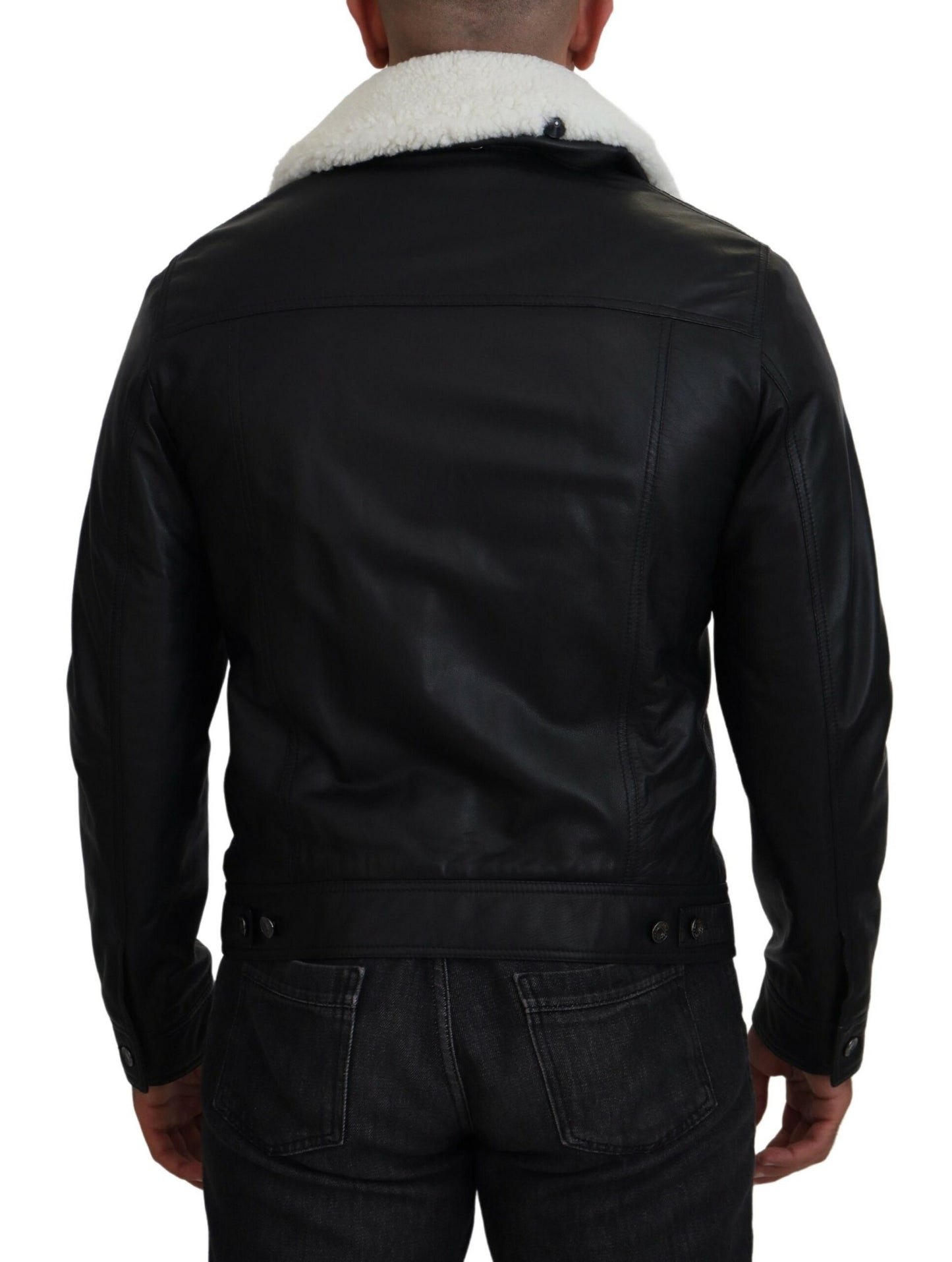 Elegant Black Leather Bomber Jacket - The Luxe Alliance