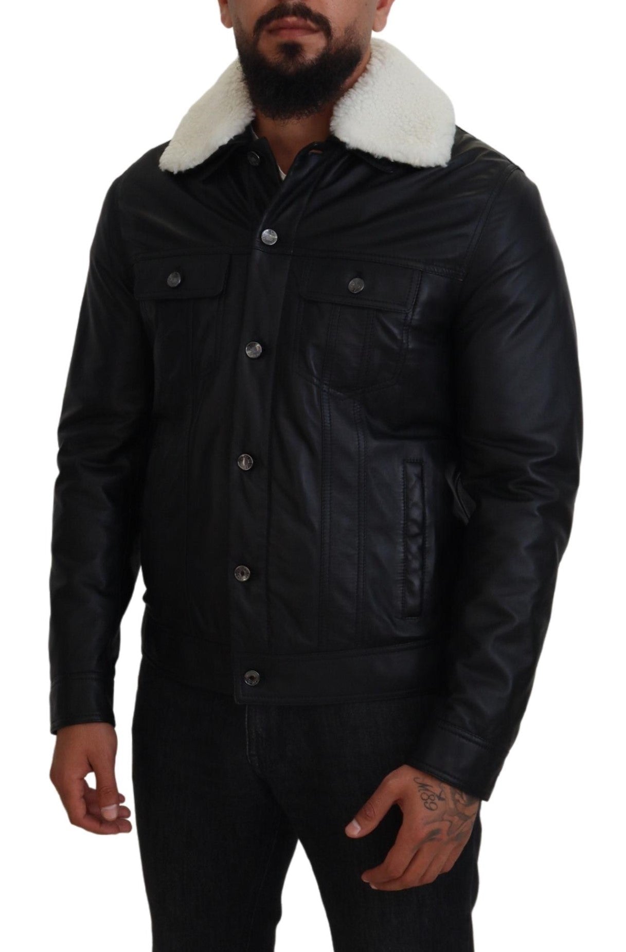Elegant Black Leather Bomber Jacket - The Luxe Alliance