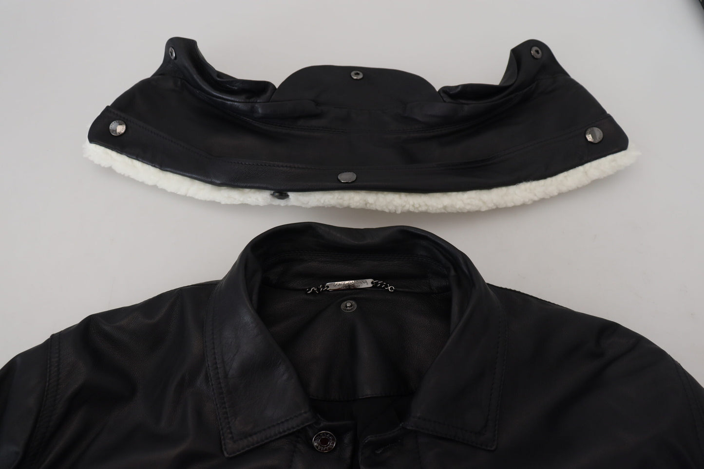 Elegant Black Leather Bomber Jacket - The Luxe Alliance