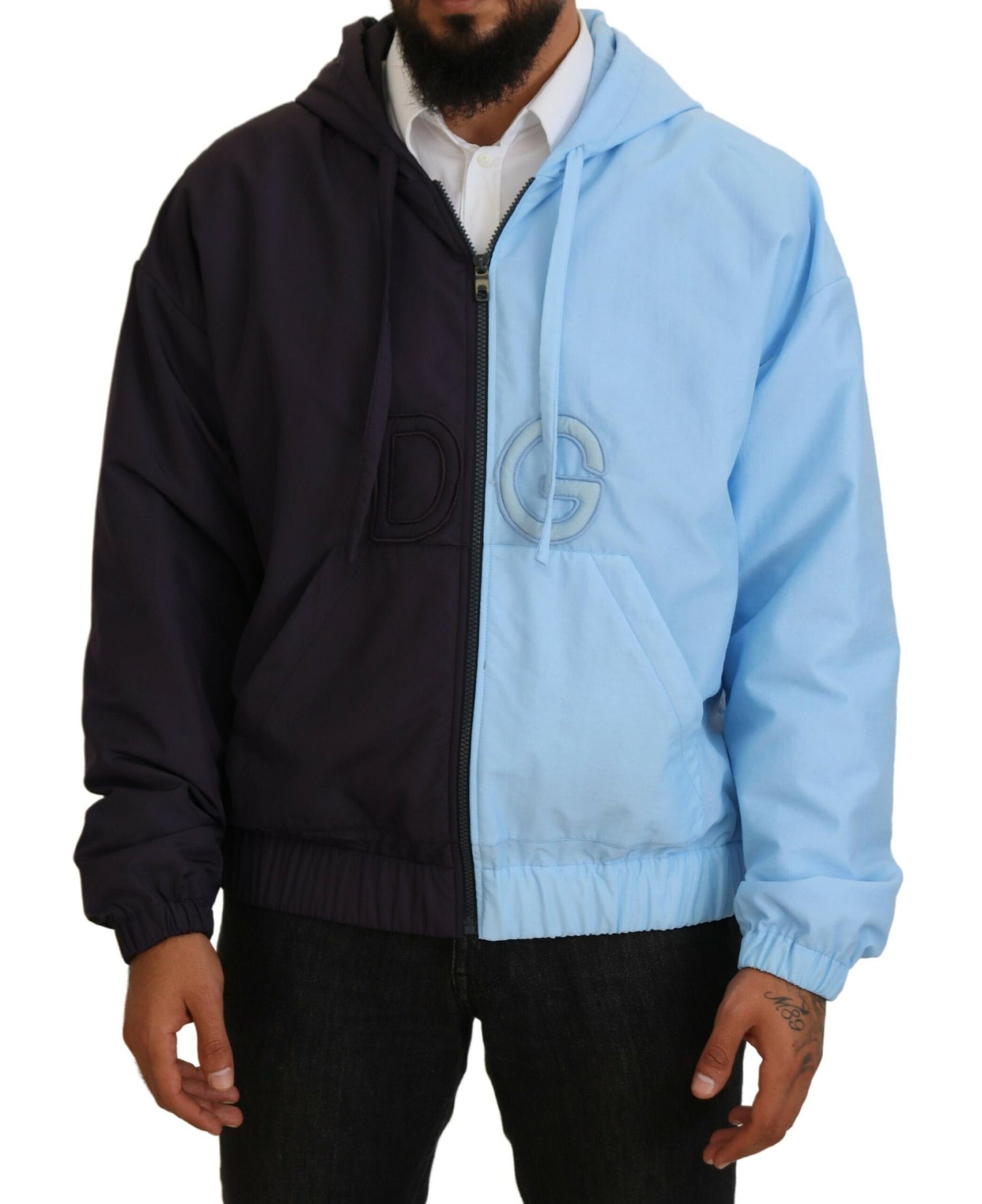 - Elegant Hooded Blue Jacket - Full Zipper Closure